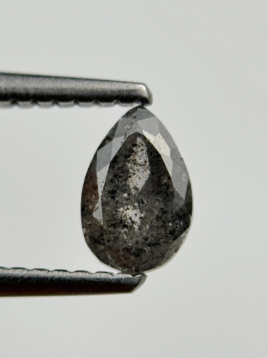 0.59 Ct Pear Rose Cut Black Natural Salt and Pepper Diamond