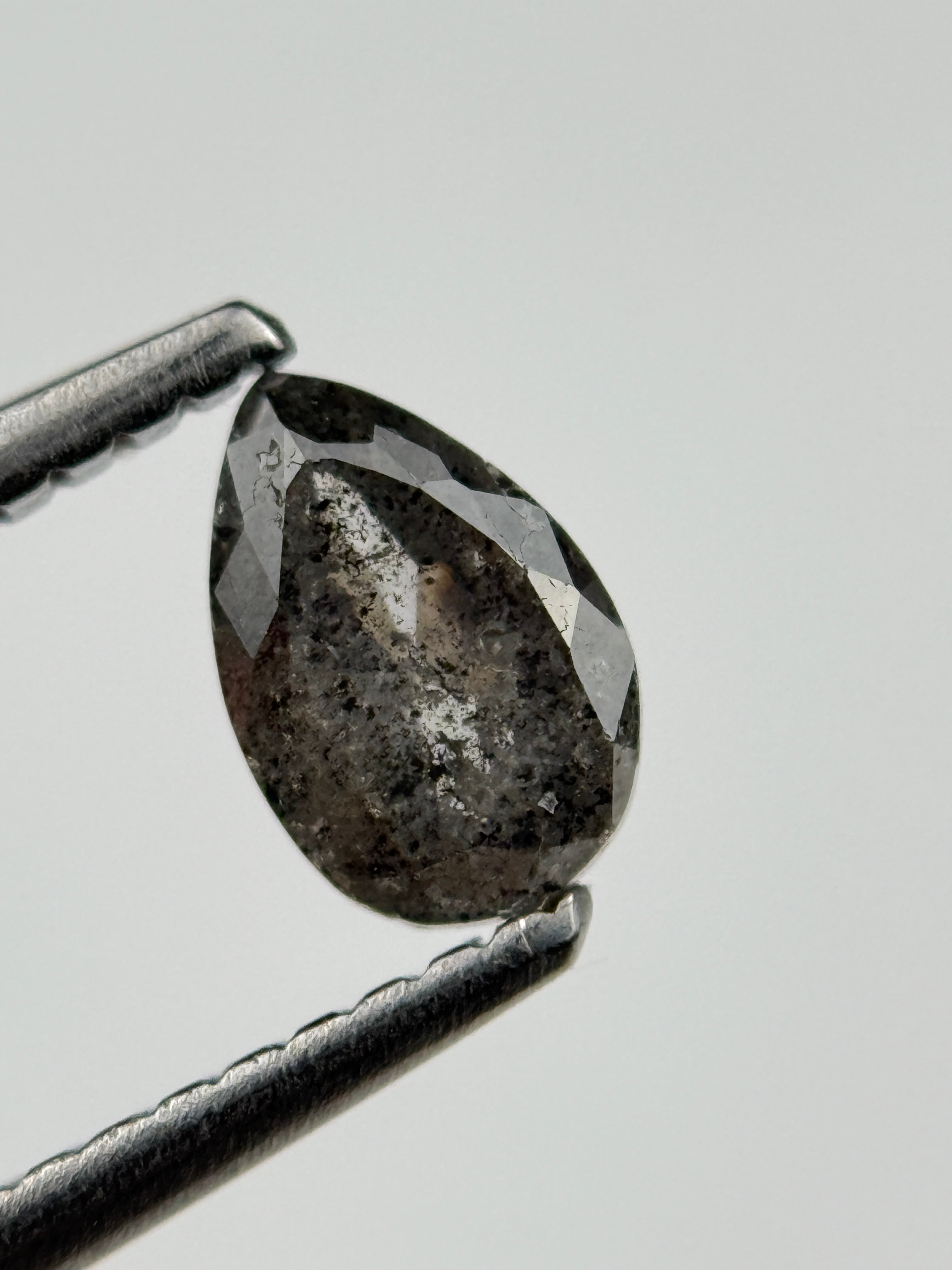 0.59 Ct Pear Rose Cut Black Natural Salt and Pepper Diamond
