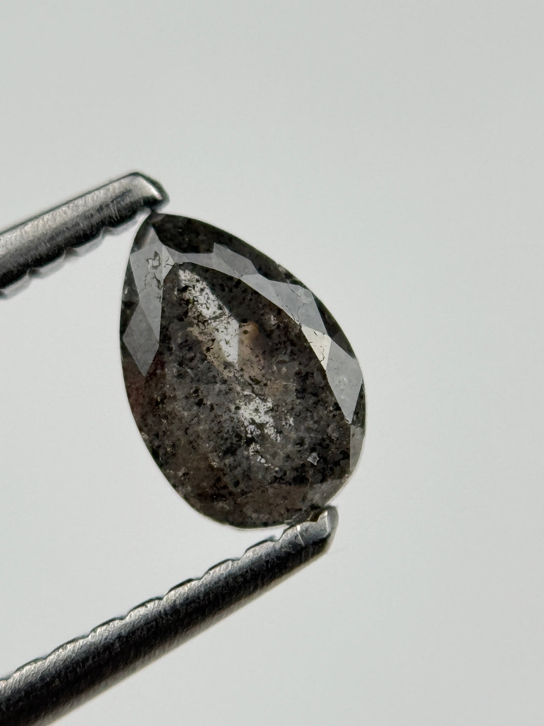 0.59 Ct Pear Rose Cut Black Natural Salt and Pepper Diamond