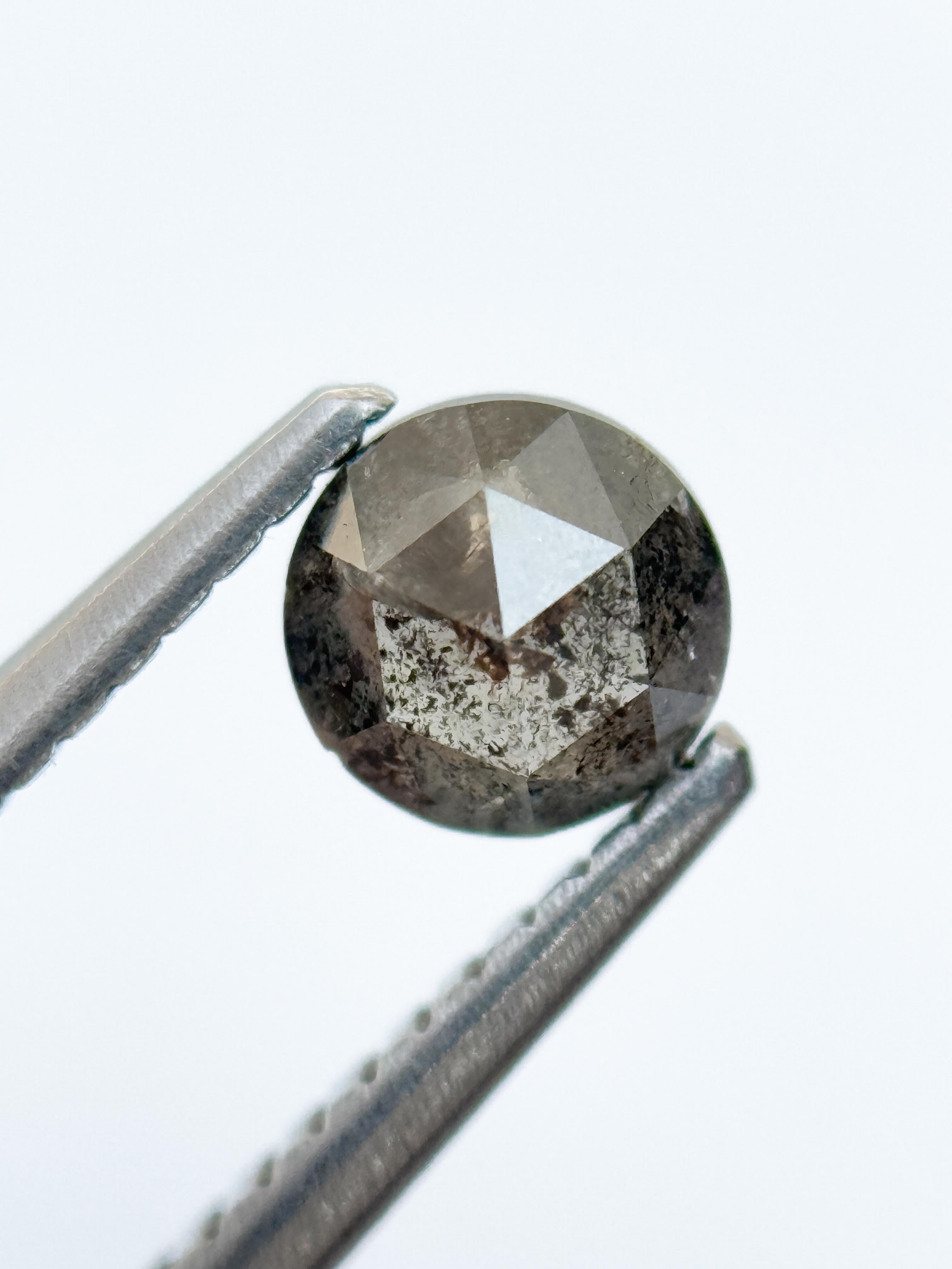 0.54 Ct Round Rose Cut Grey Natural Salt and Pepper Diamond