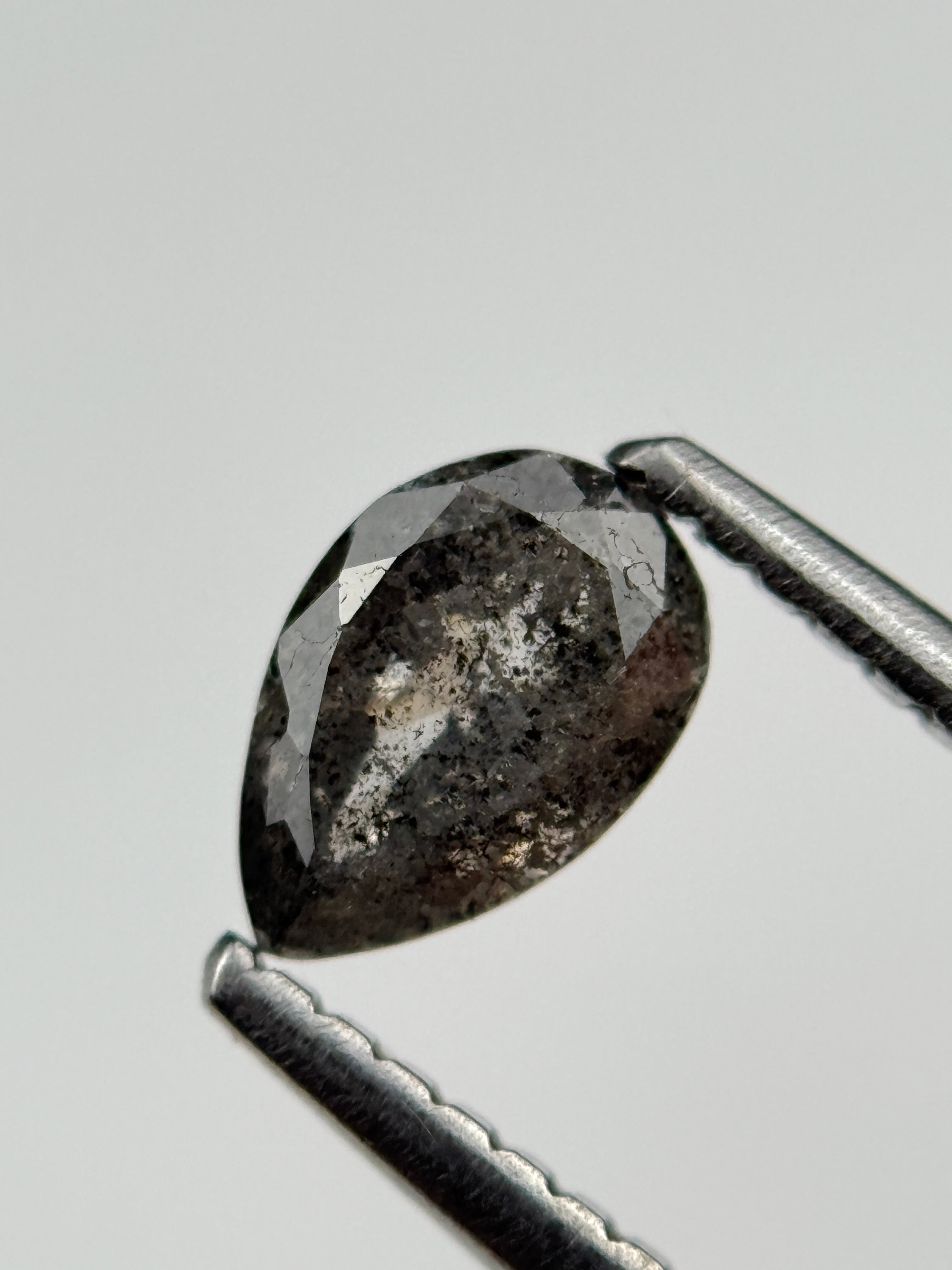 0.59 Ct Pear Rose Cut Black Natural Salt and Pepper Diamond