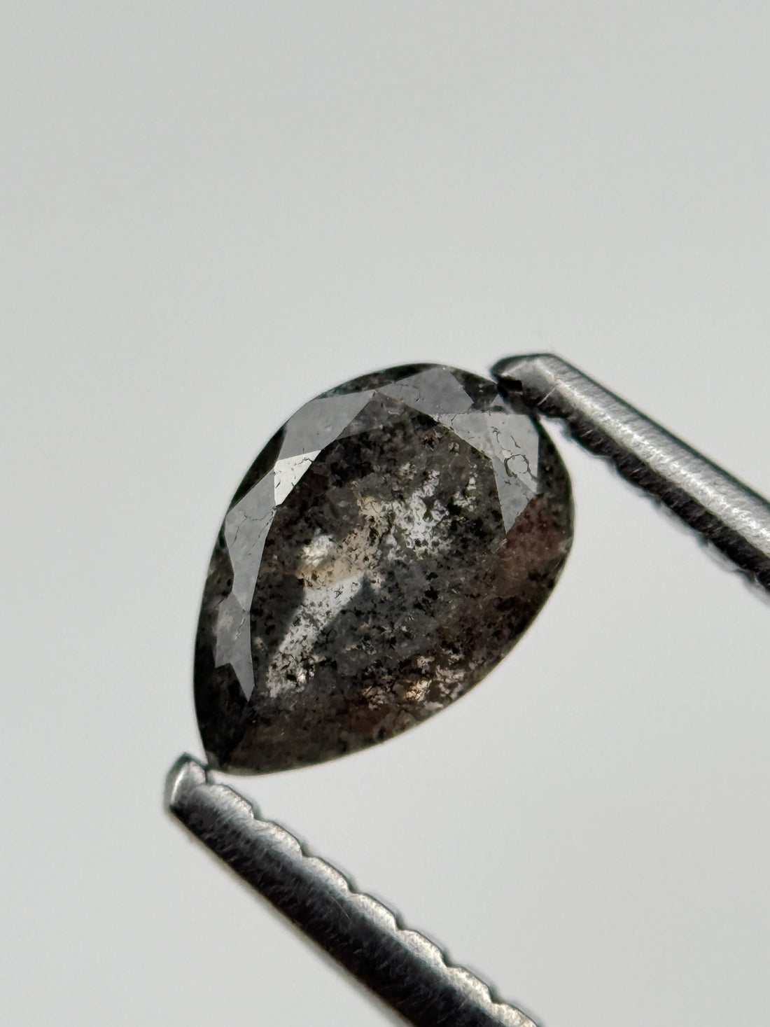 0.59 Ct Pear Rose Cut Black Natural Salt and Pepper Diamond