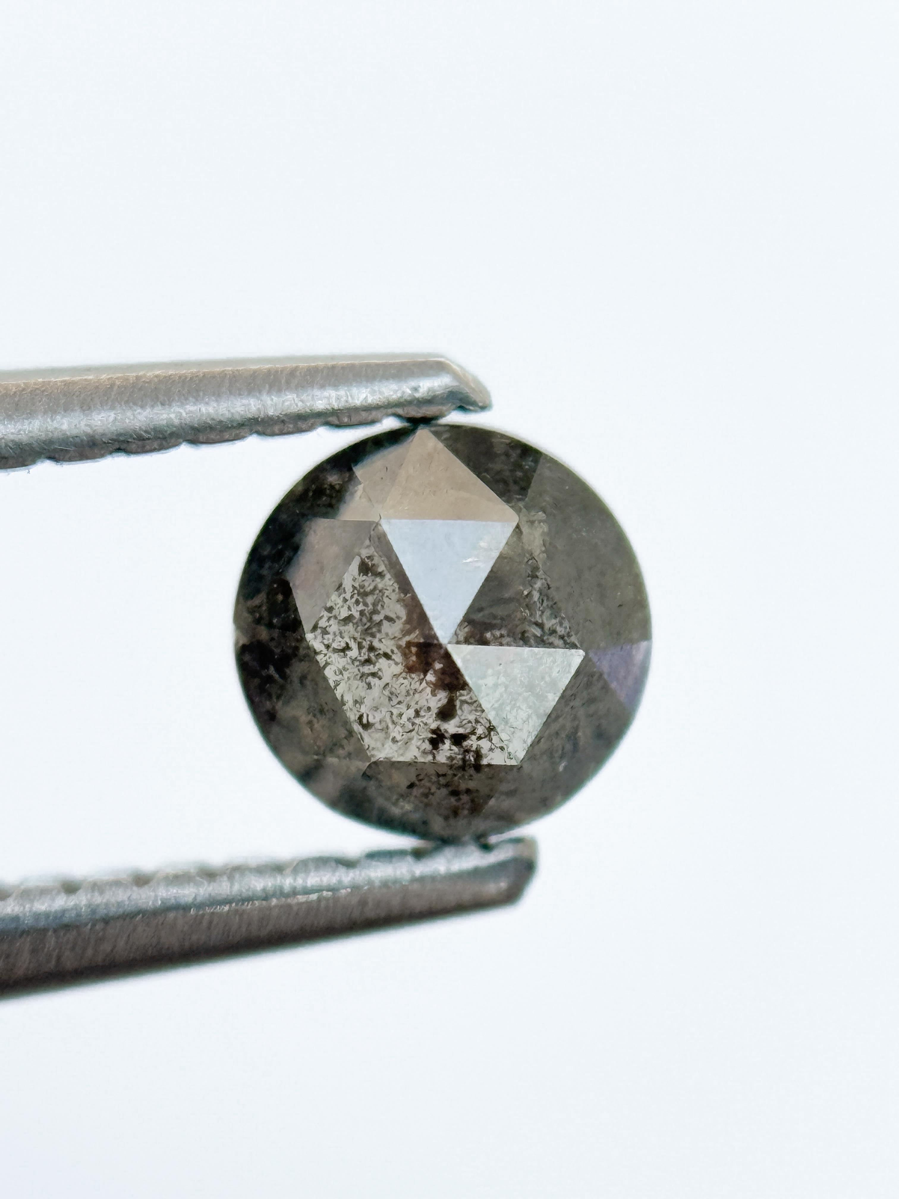0.54 Ct Round Rose Cut Grey Natural Salt and Pepper Diamond