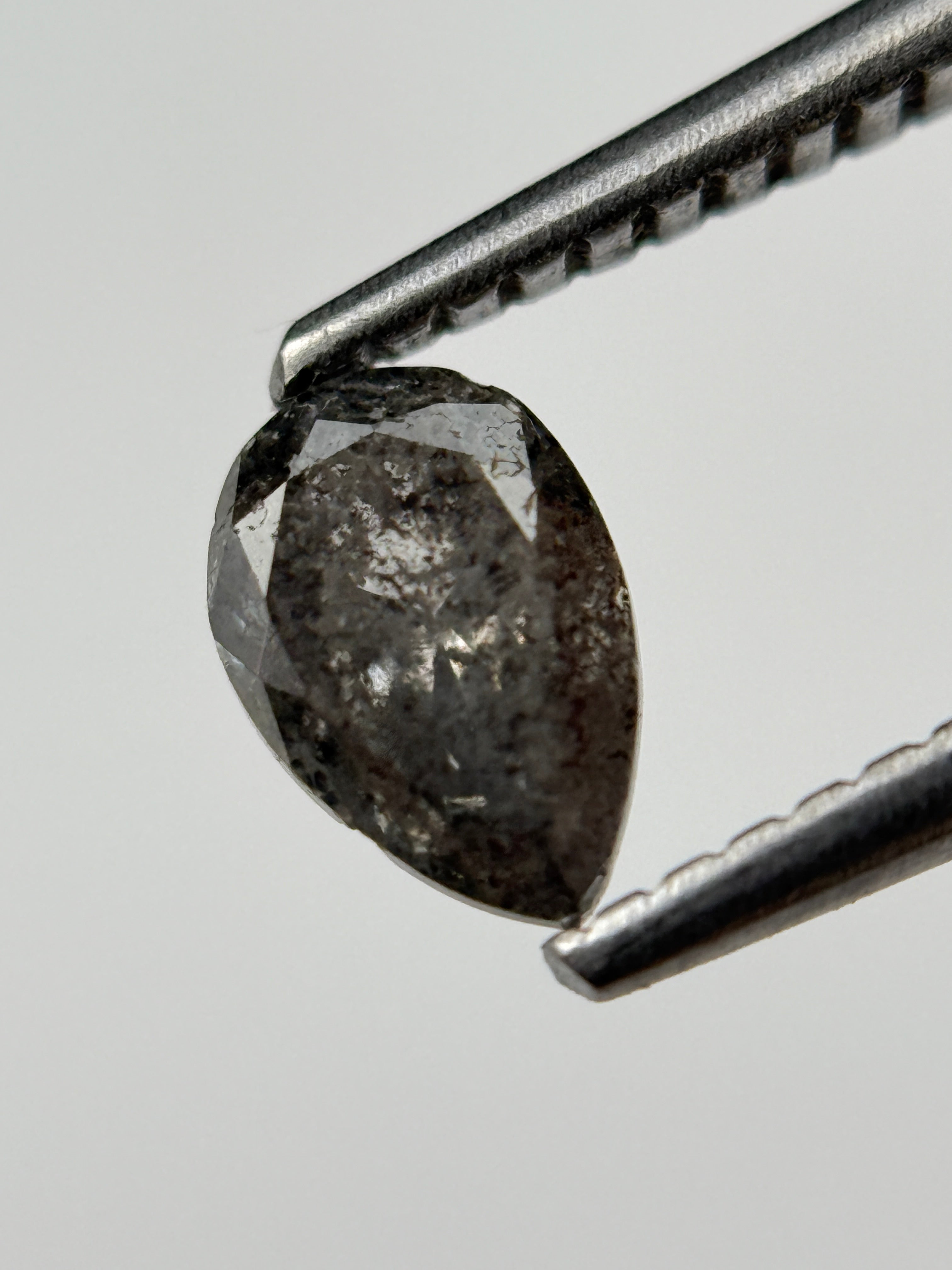 0.59 Ct Pear Rose Cut Black Natural Salt and Pepper Diamond