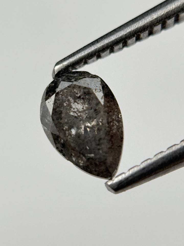 0.59 Ct Pear Rose Cut Black Natural Salt and Pepper Diamond