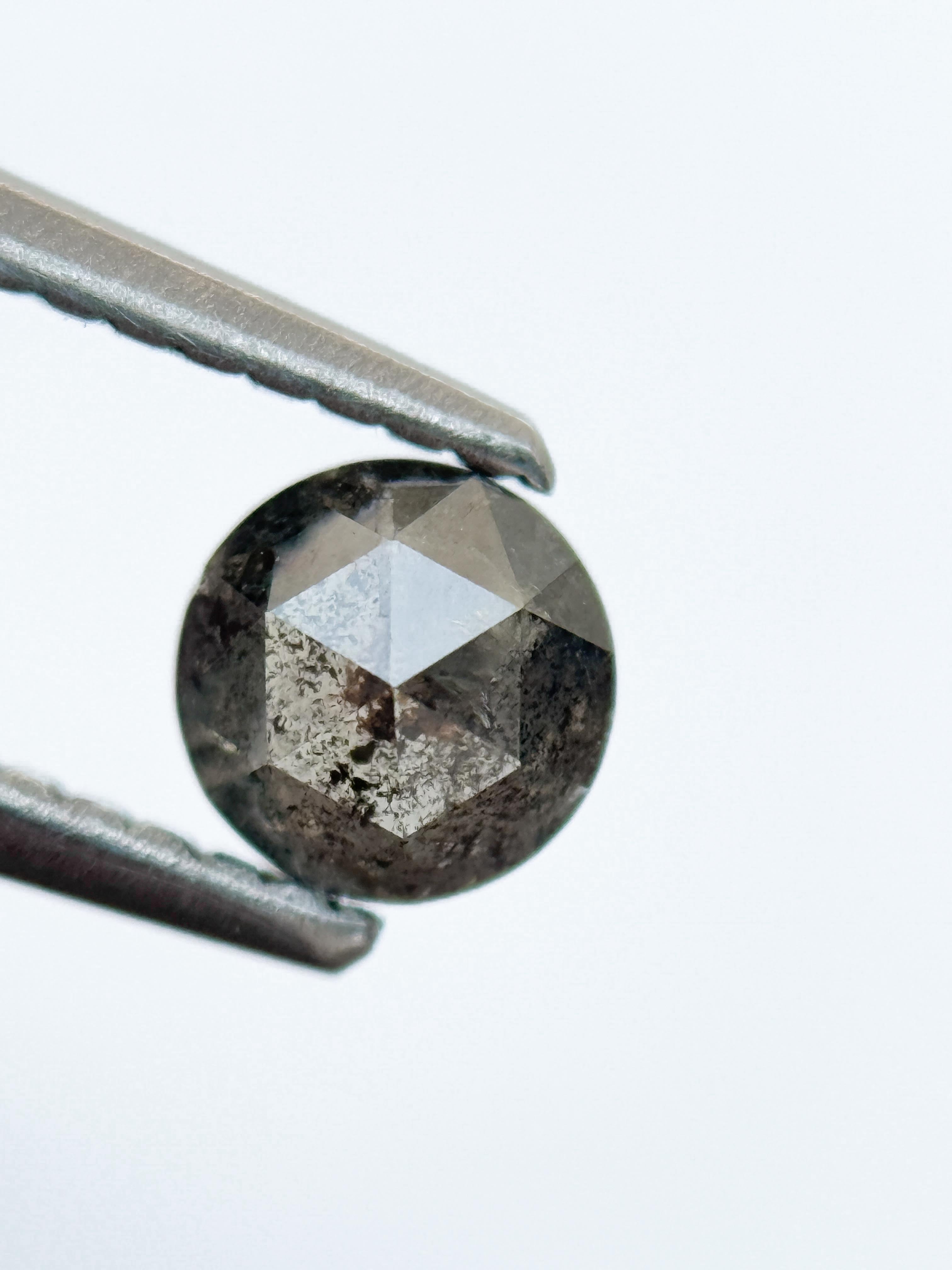 0.54 Ct Round Rose Cut Grey Natural Salt and Pepper Diamond
