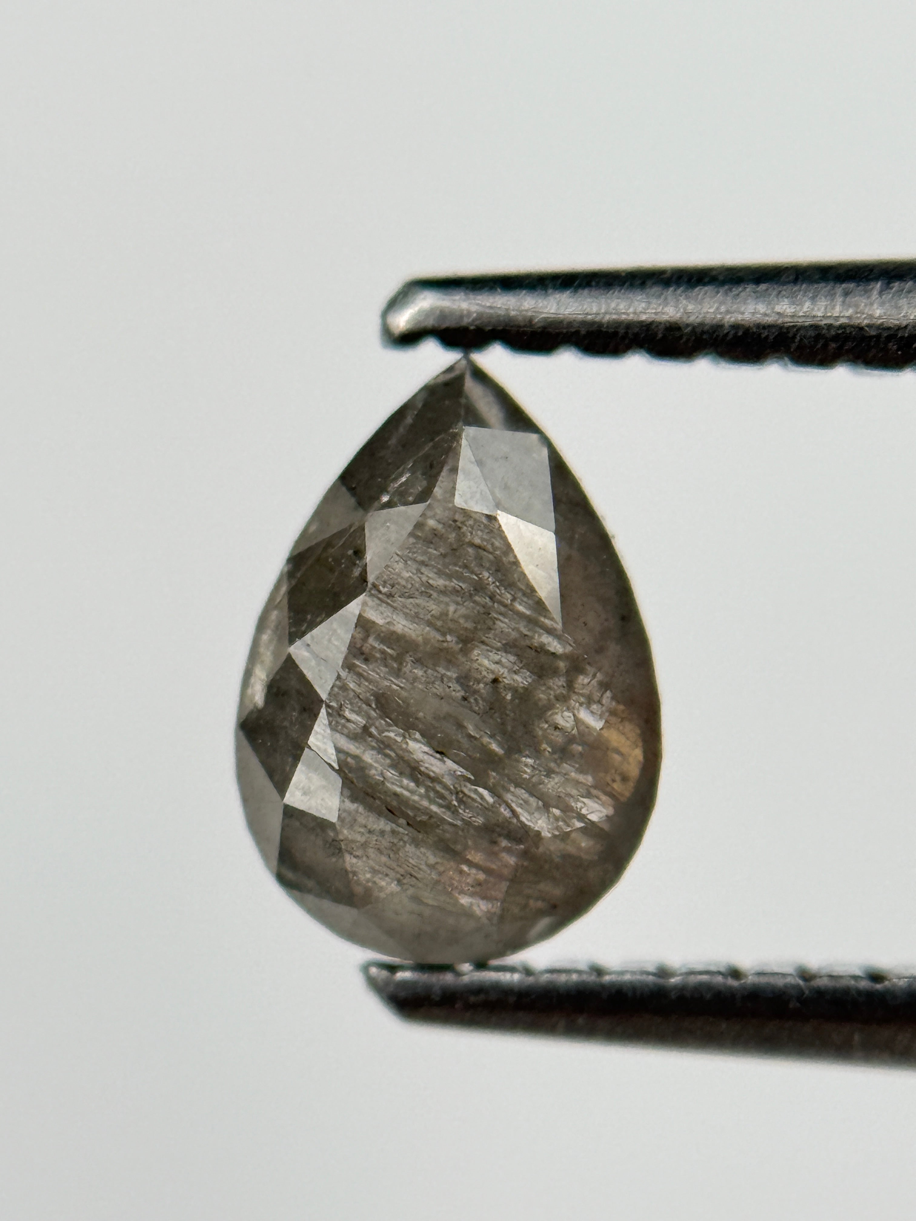 0.76 Ct Pear Rose Cut Grey Natural Salt and Pepper Diamond
