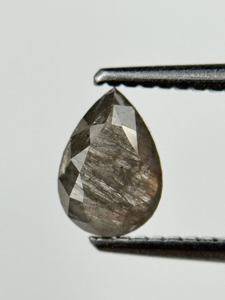 0.76 Ct Pear Rose Cut Grey Natural Salt and Pepper Diamond