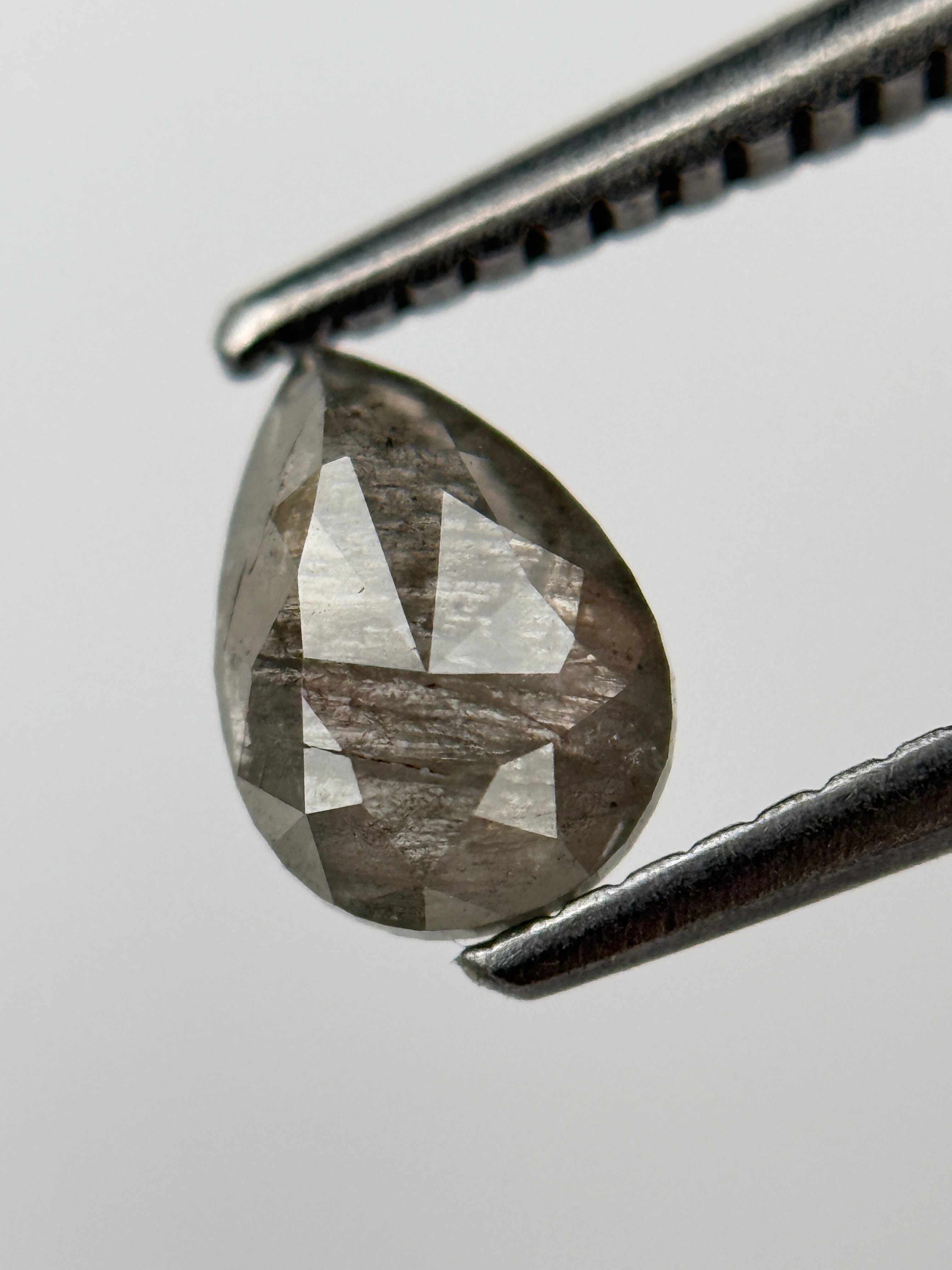 0.76 Ct Pear Rose Cut Grey Natural Salt and Pepper Diamond