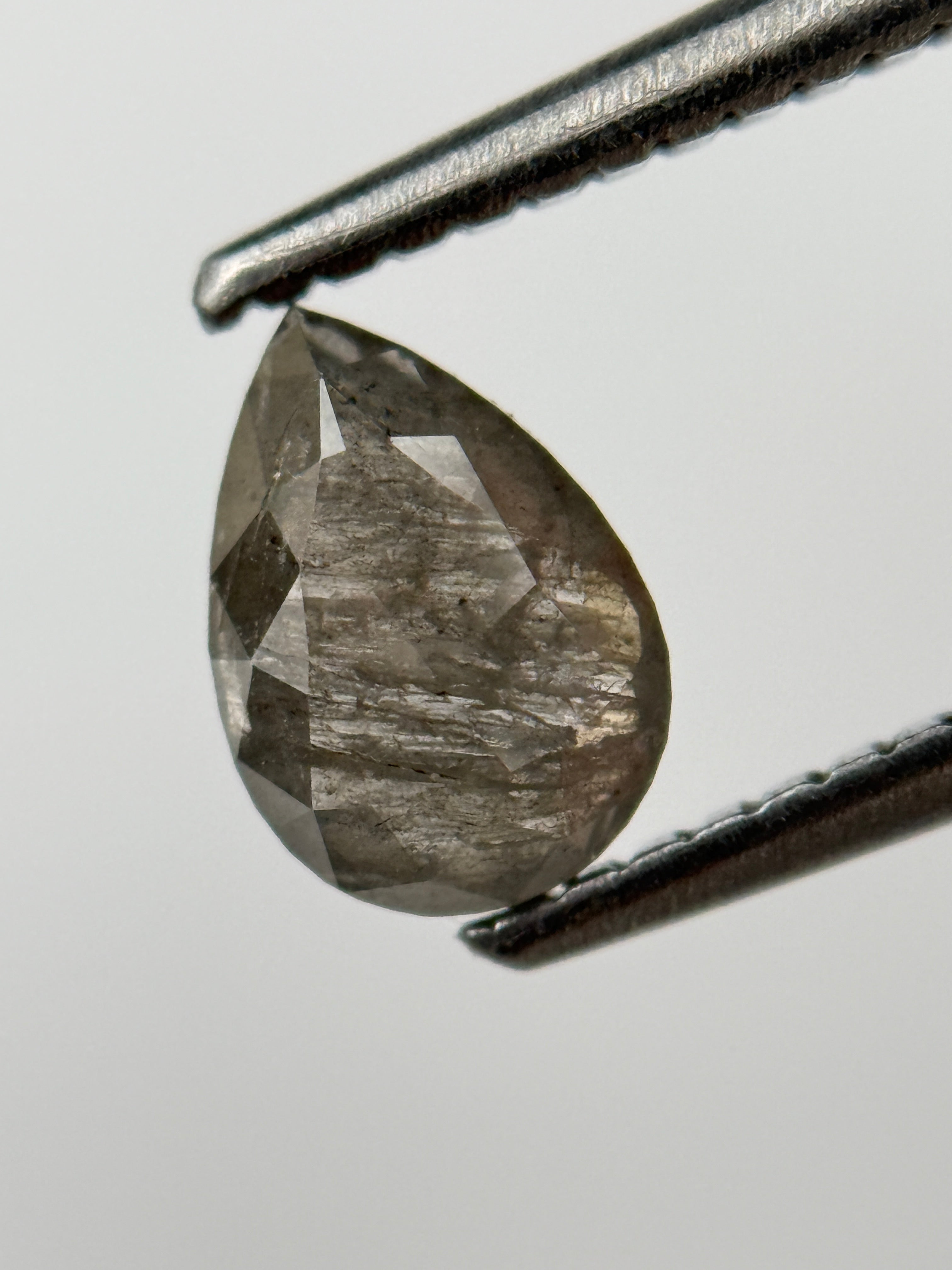 0.76 Ct Pear Rose Cut Grey Natural Salt and Pepper Diamond