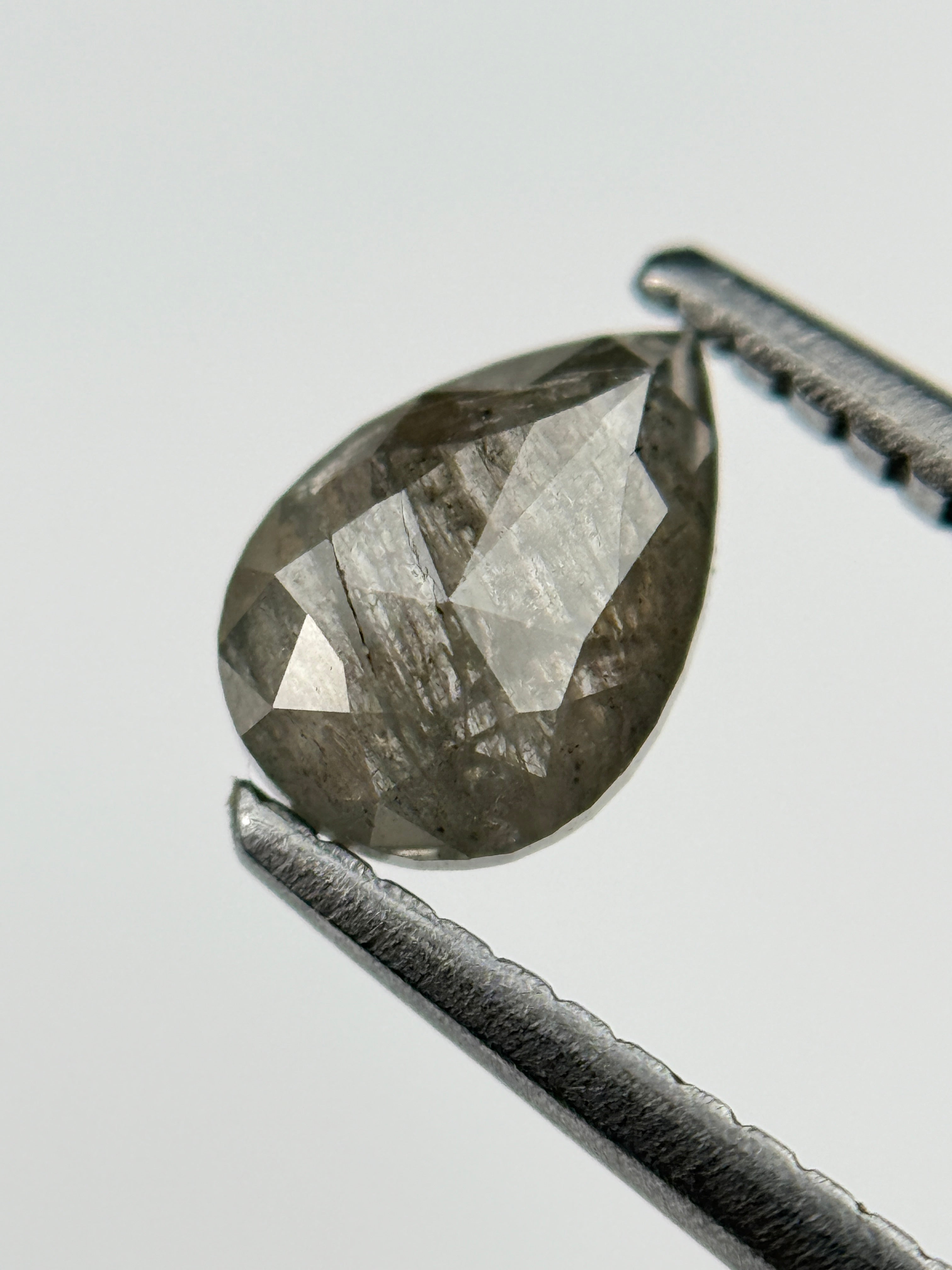 0.76 Ct Pear Rose Cut Grey Natural Salt and Pepper Diamond