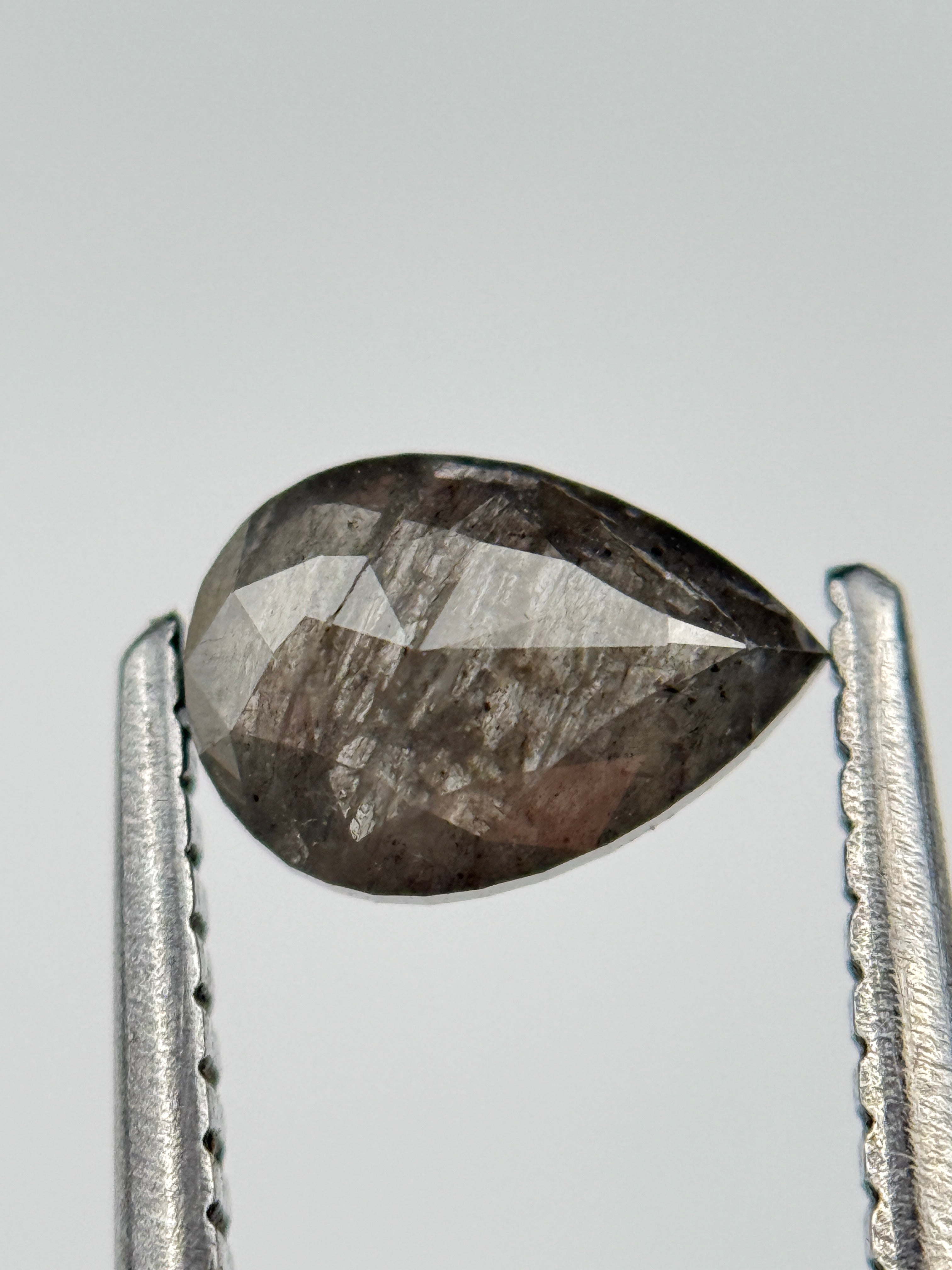 0.76 Ct Pear Rose Cut Grey Natural Salt and Pepper Diamond