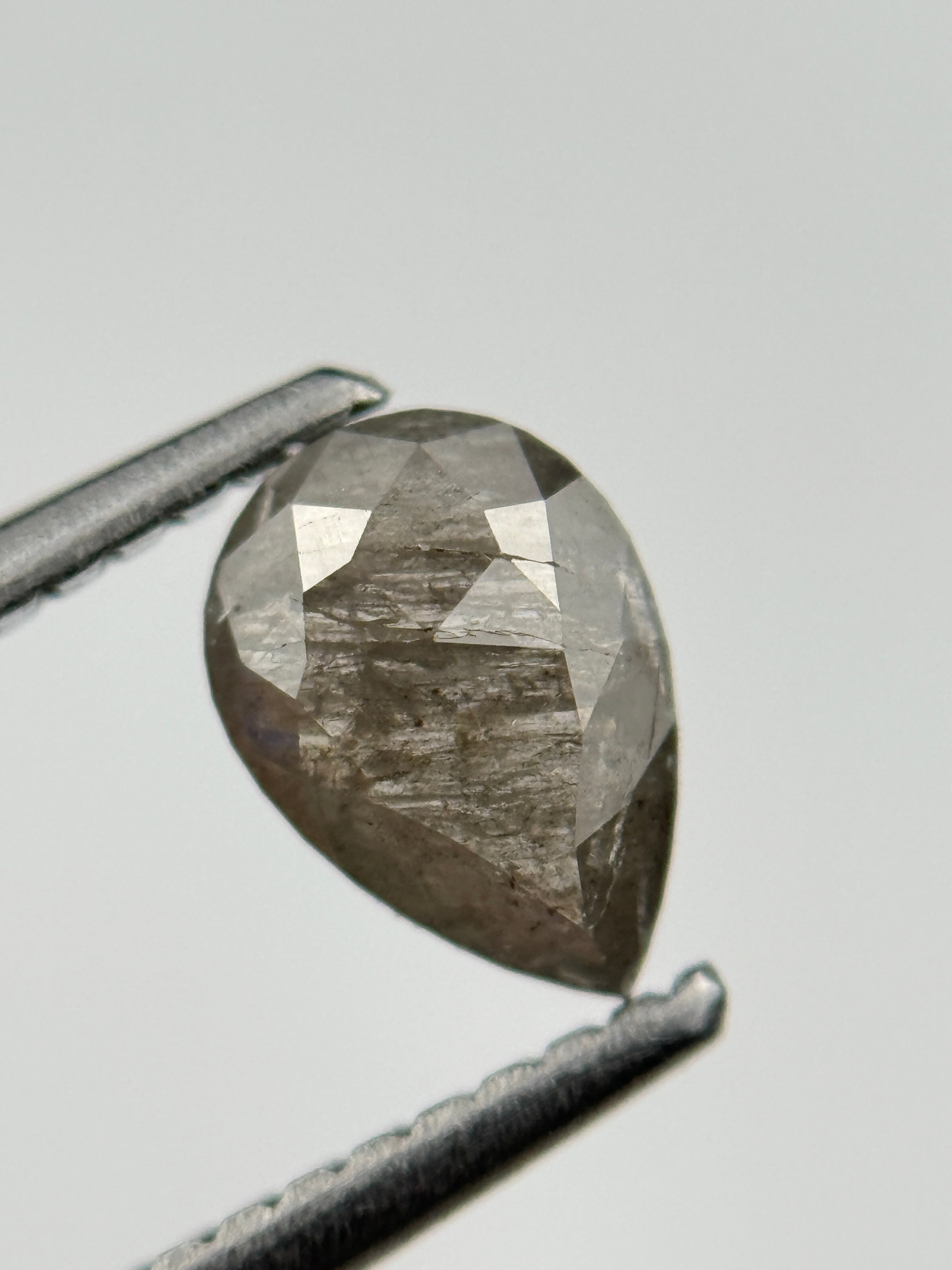 0.76 Ct Pear Rose Cut Grey Natural Salt and Pepper Diamond