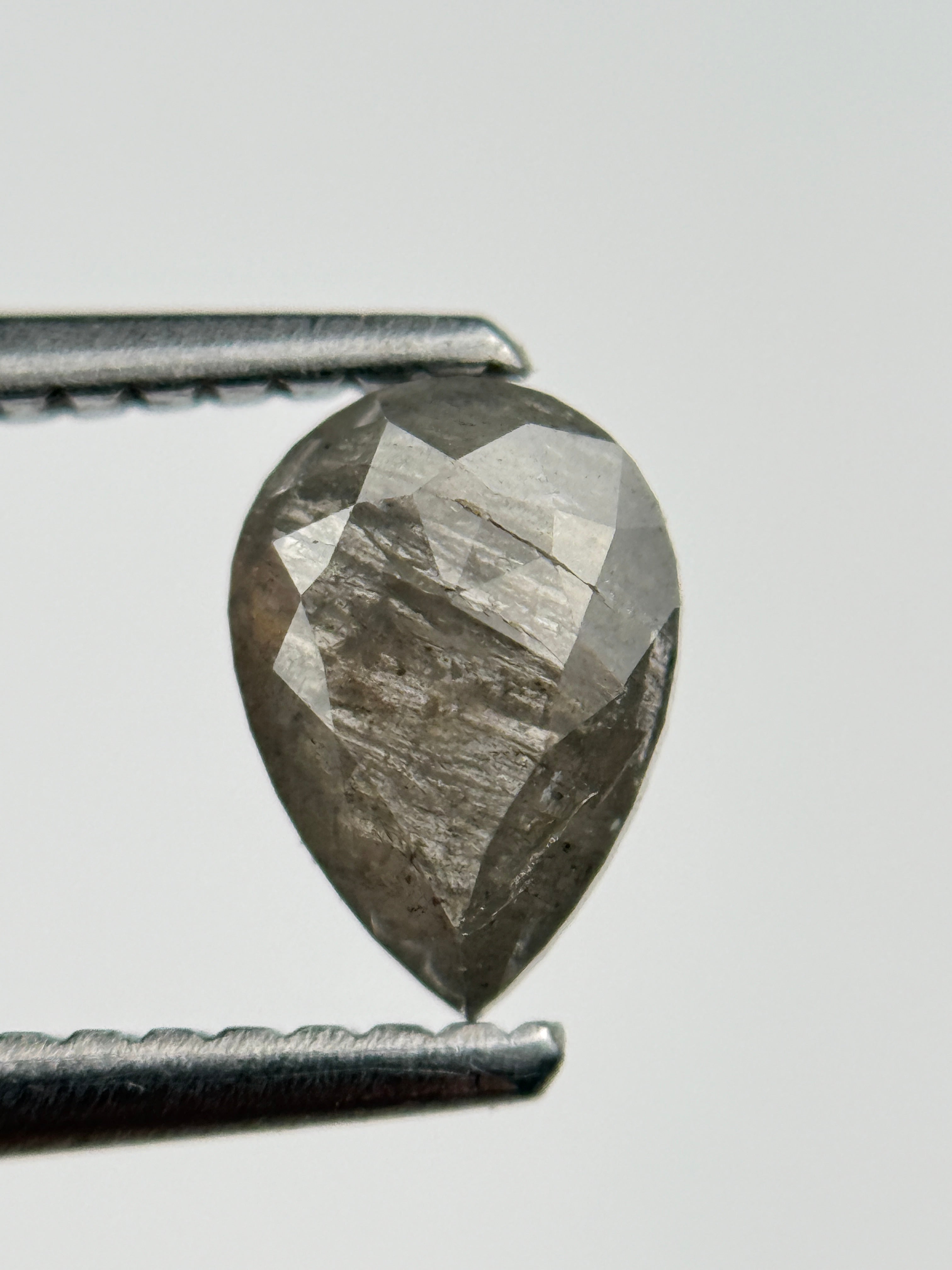 0.76 Ct Pear Rose Cut Grey Natural Salt and Pepper Diamond