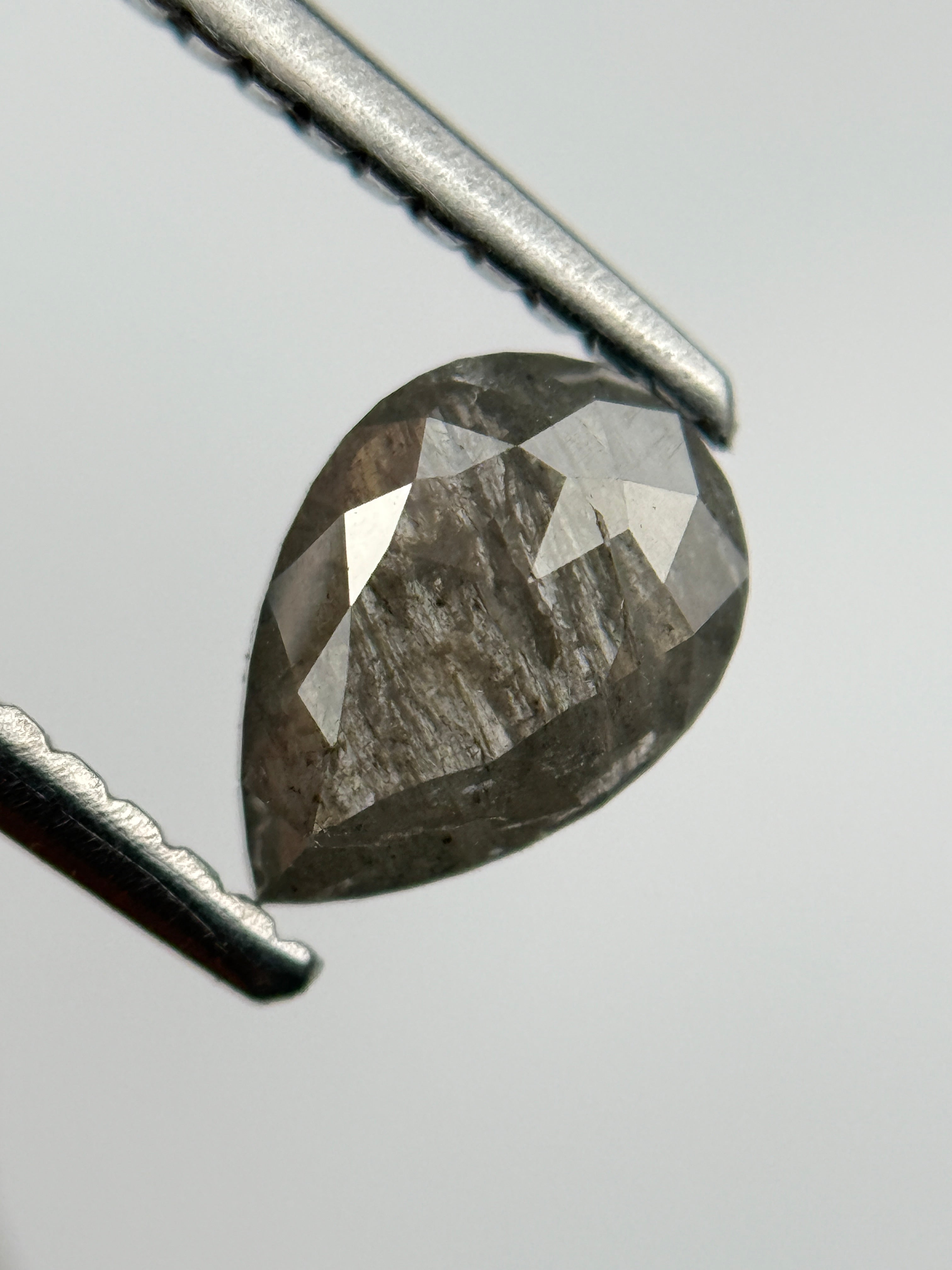 0.76 Ct Pear Rose Cut Grey Natural Salt and Pepper Diamond