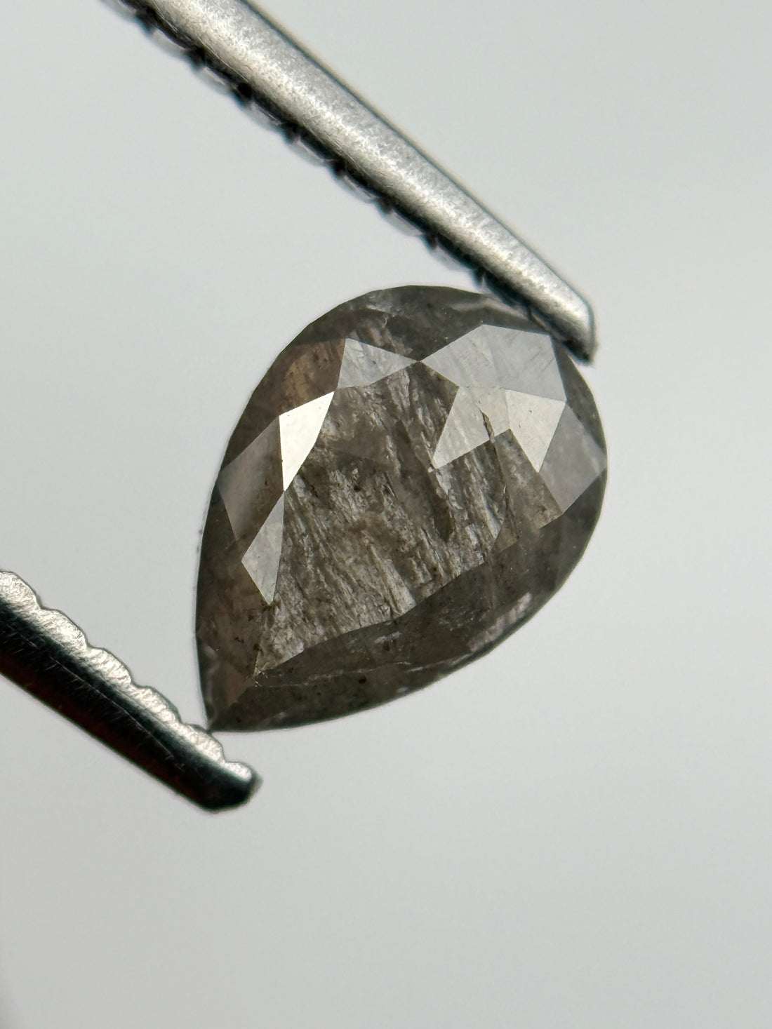 0.76 Ct Pear Rose Cut Grey Natural Salt and Pepper Diamond