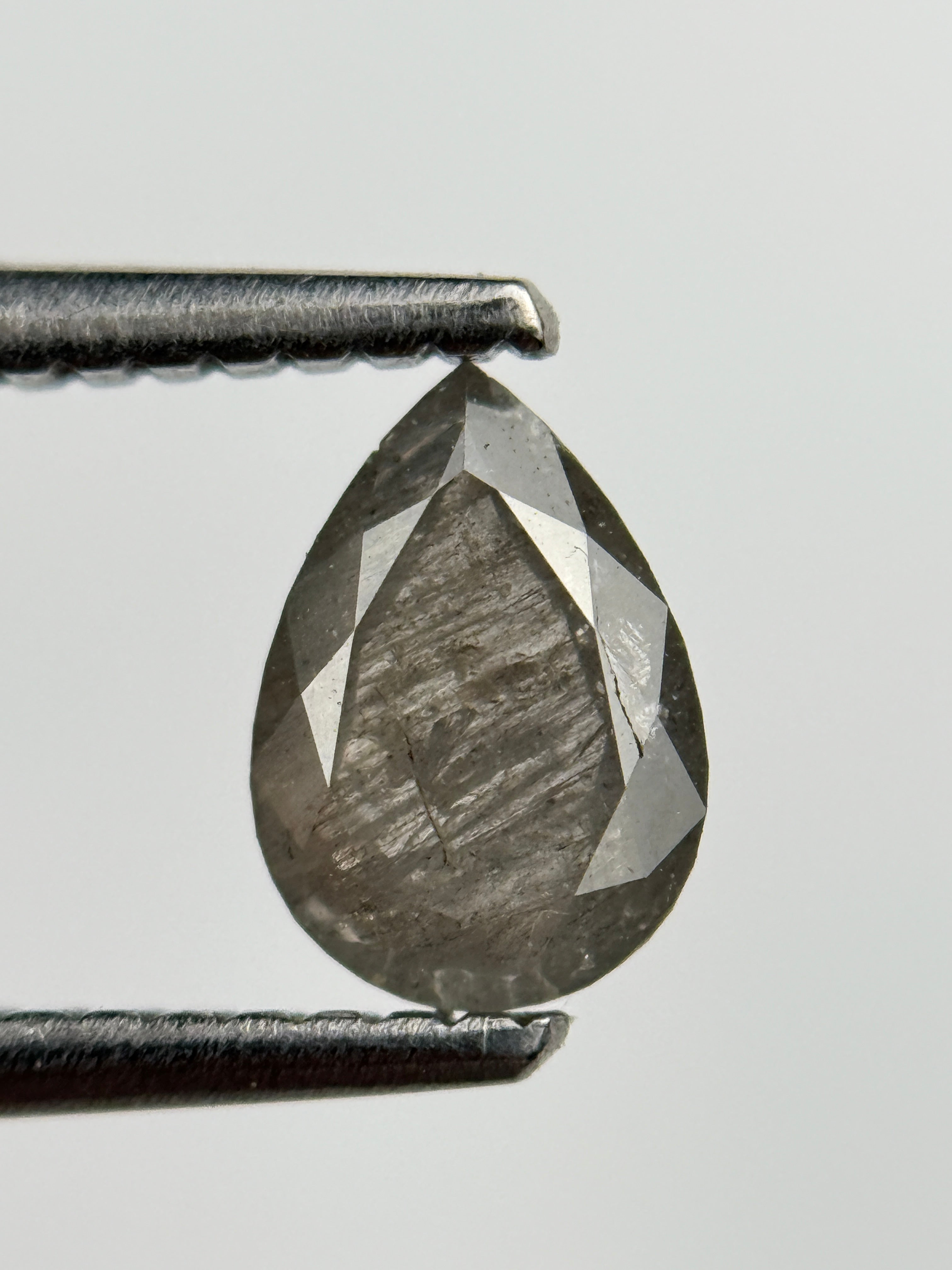 0.76 Ct Pear Rose Cut Grey Natural Salt and Pepper Diamond