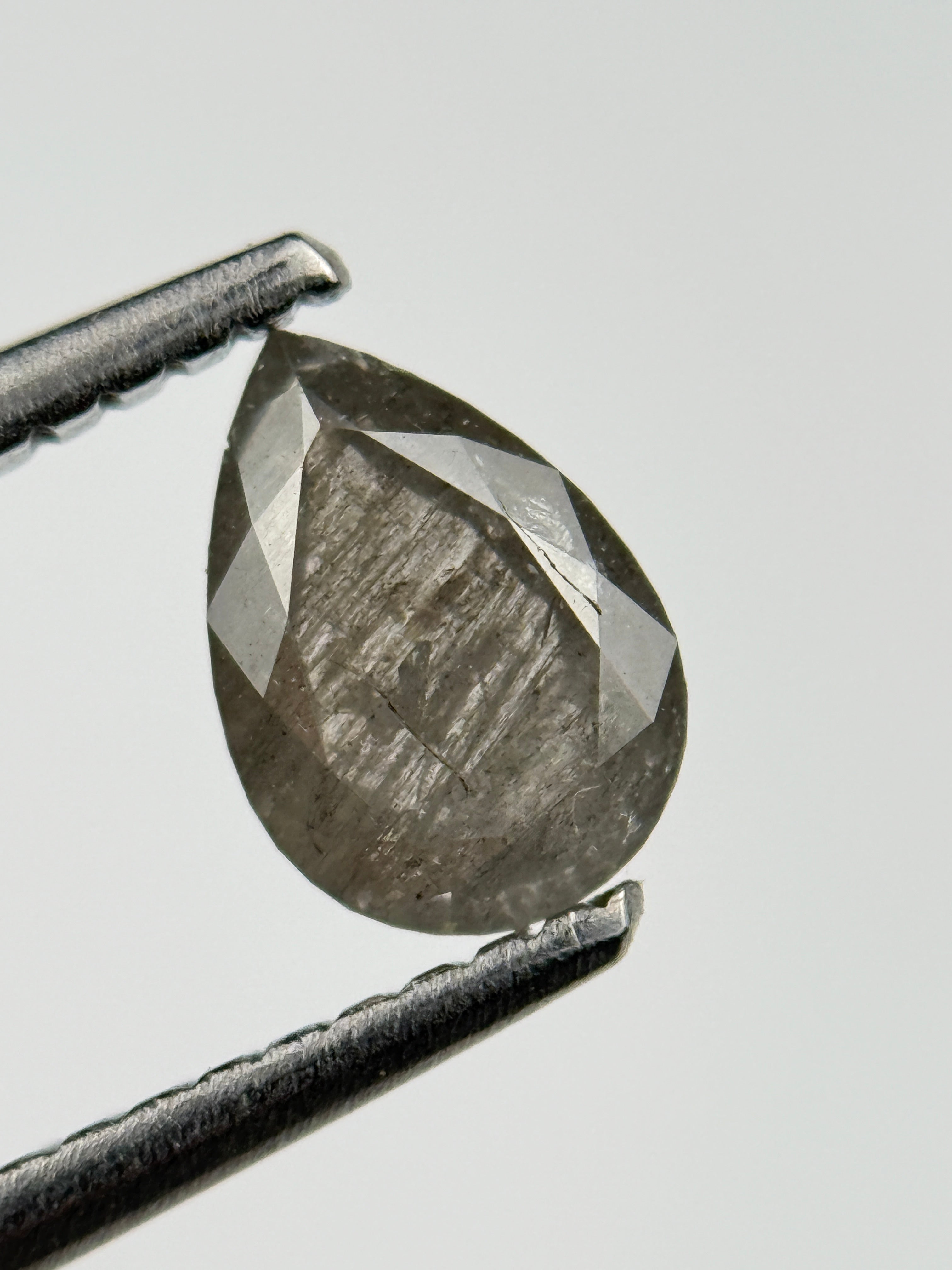 0.76 Ct Pear Rose Cut Grey Natural Salt and Pepper Diamond