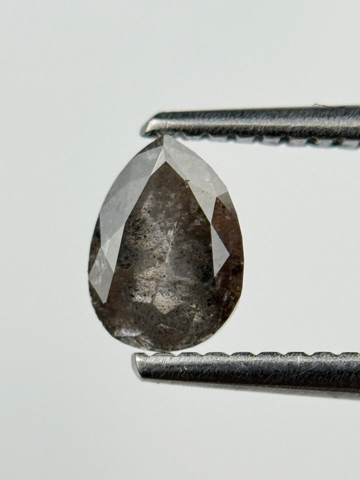 0.77 Ct Pear Rose Cut Grey Natural Salt and Pepper Diamond