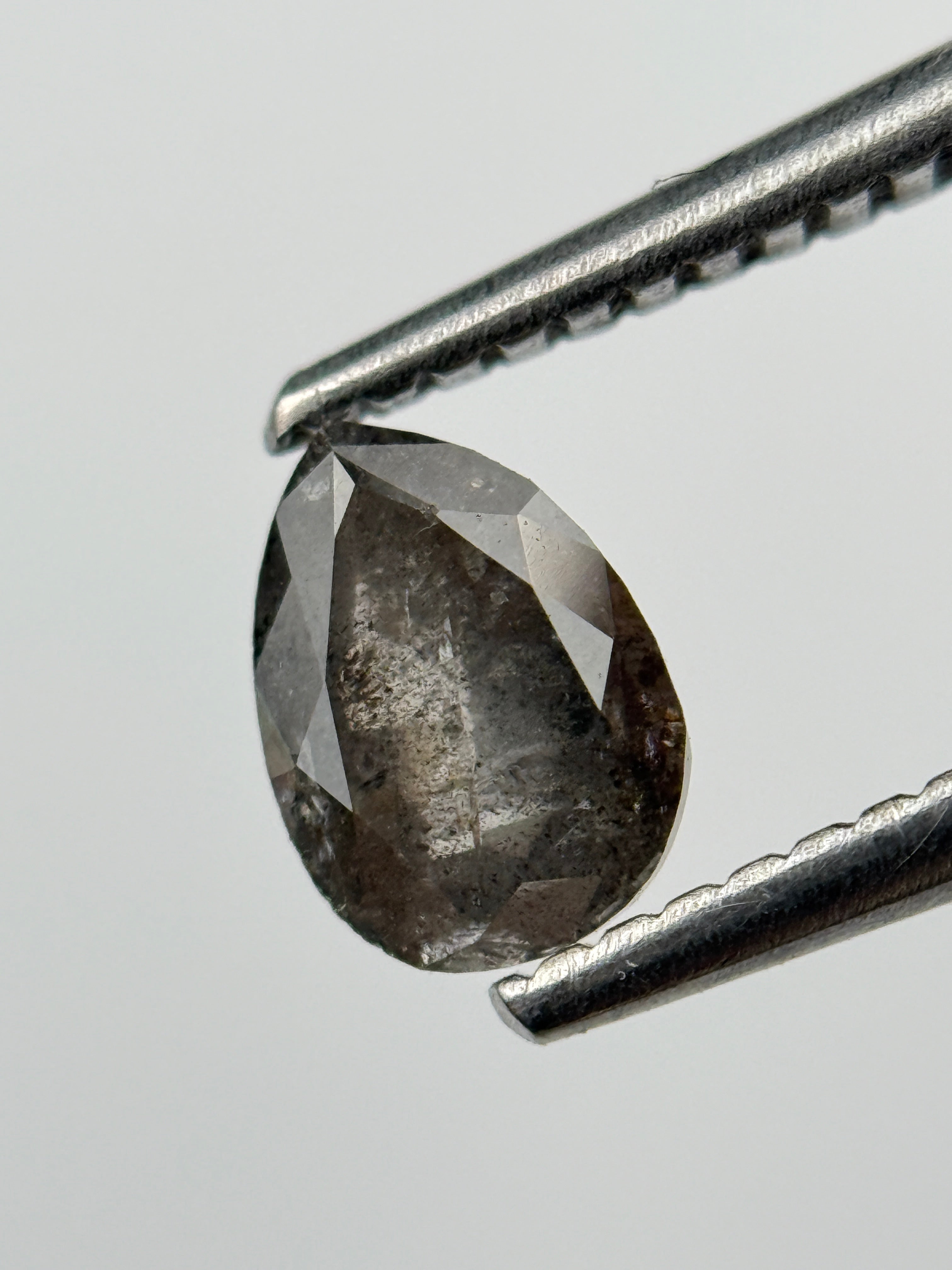 0.77 Ct Pear Rose Cut Grey Natural Salt and Pepper Diamond
