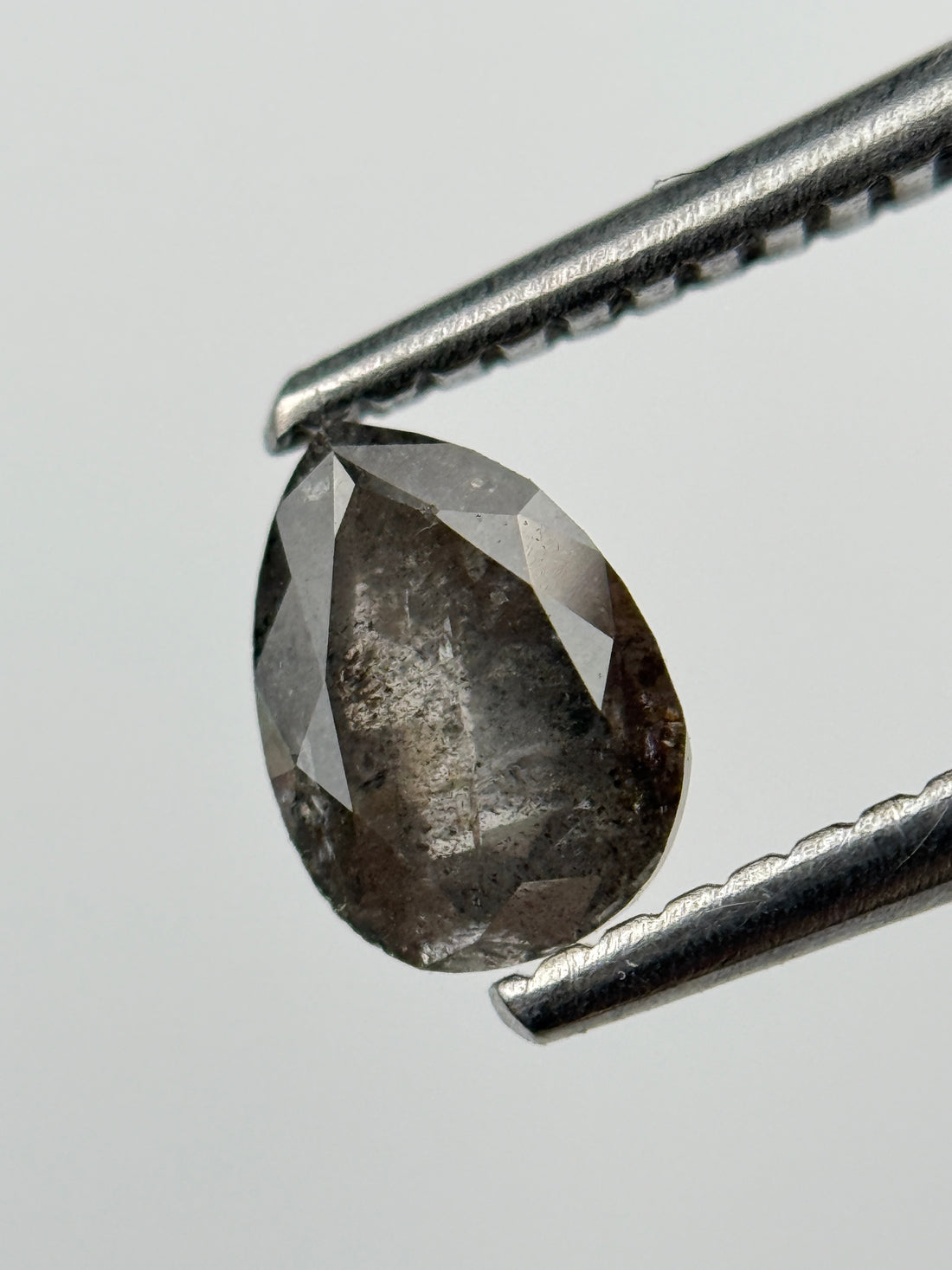 0.77 Ct Pear Rose Cut Grey Natural Salt and Pepper Diamond