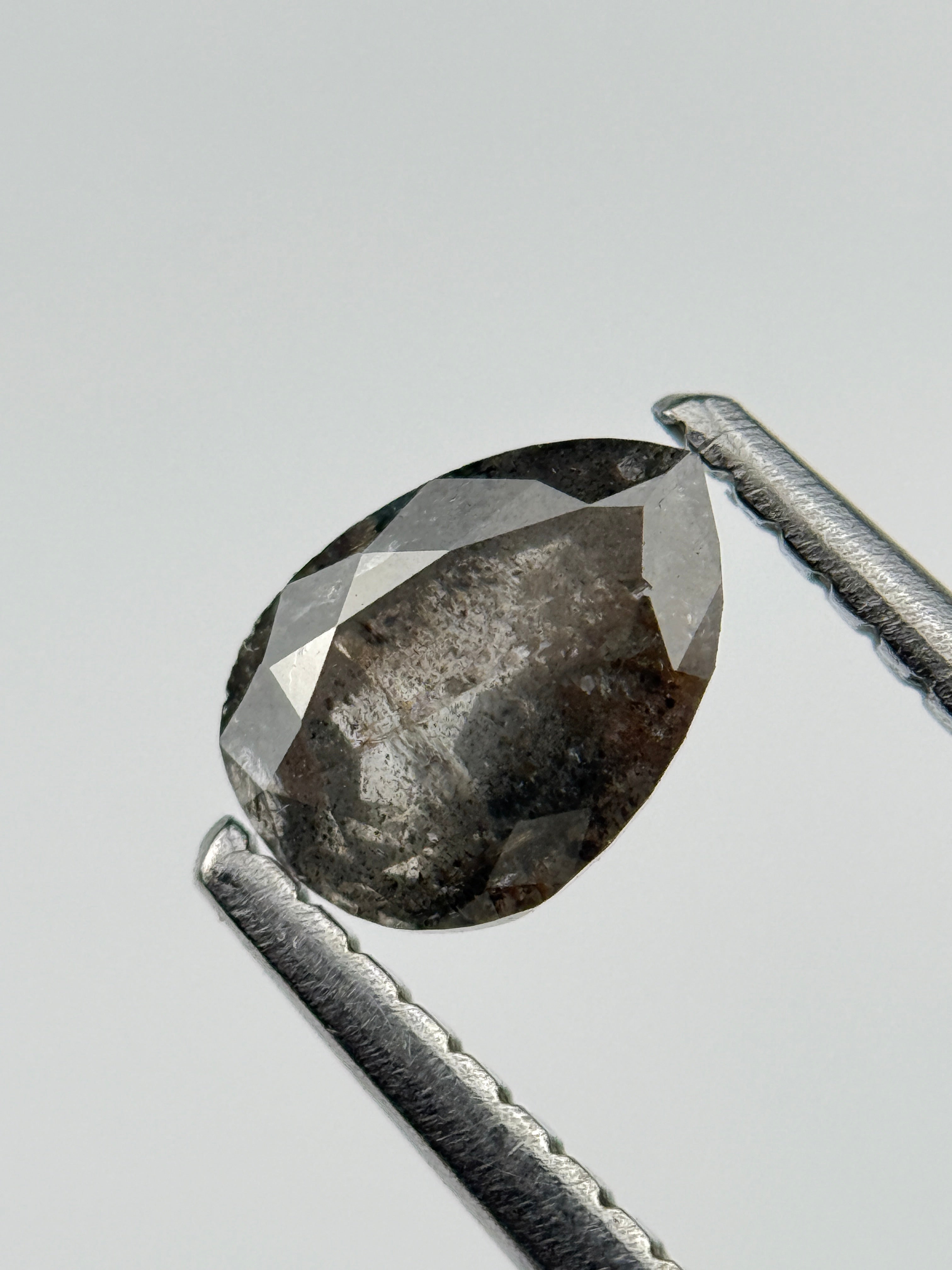 0.77 Ct Pear Rose Cut Grey Natural Salt and Pepper Diamond