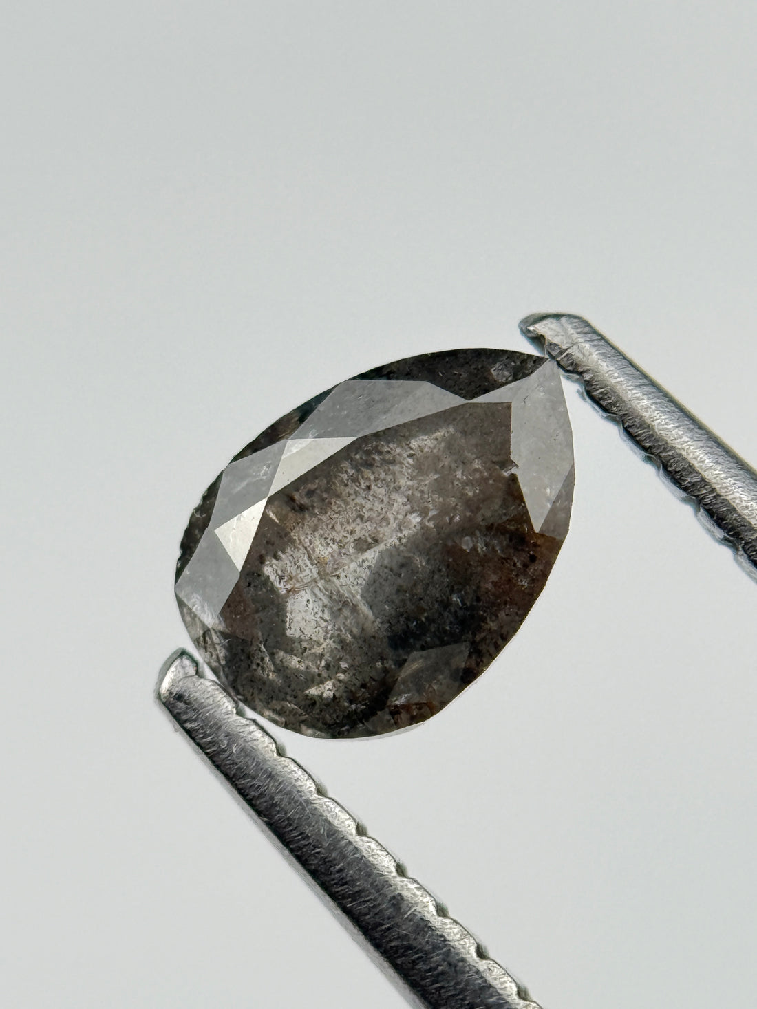 0.77 Ct Pear Rose Cut Grey Natural Salt and Pepper Diamond