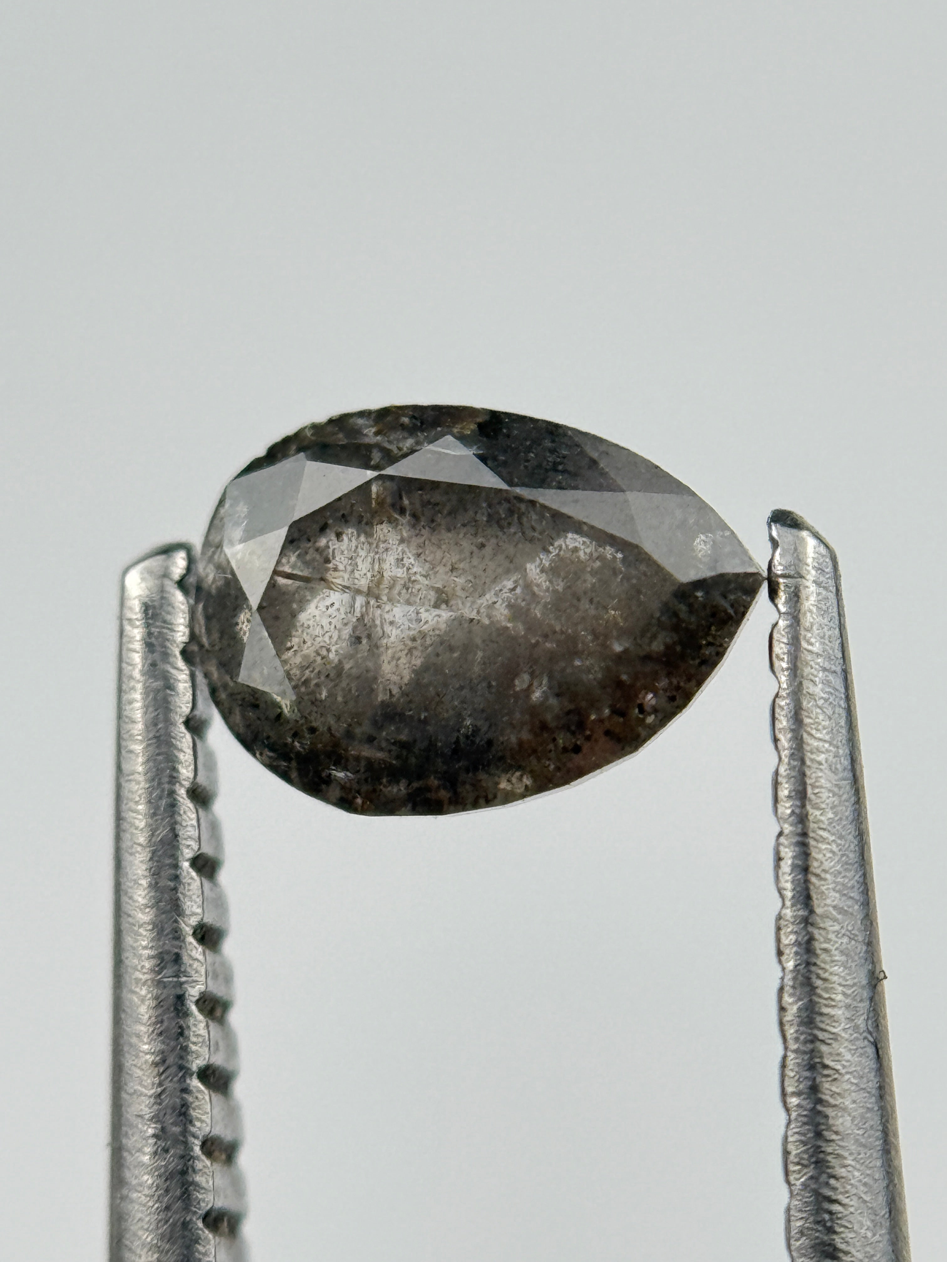 0.77 Ct Pear Rose Cut Grey Natural Salt and Pepper Diamond