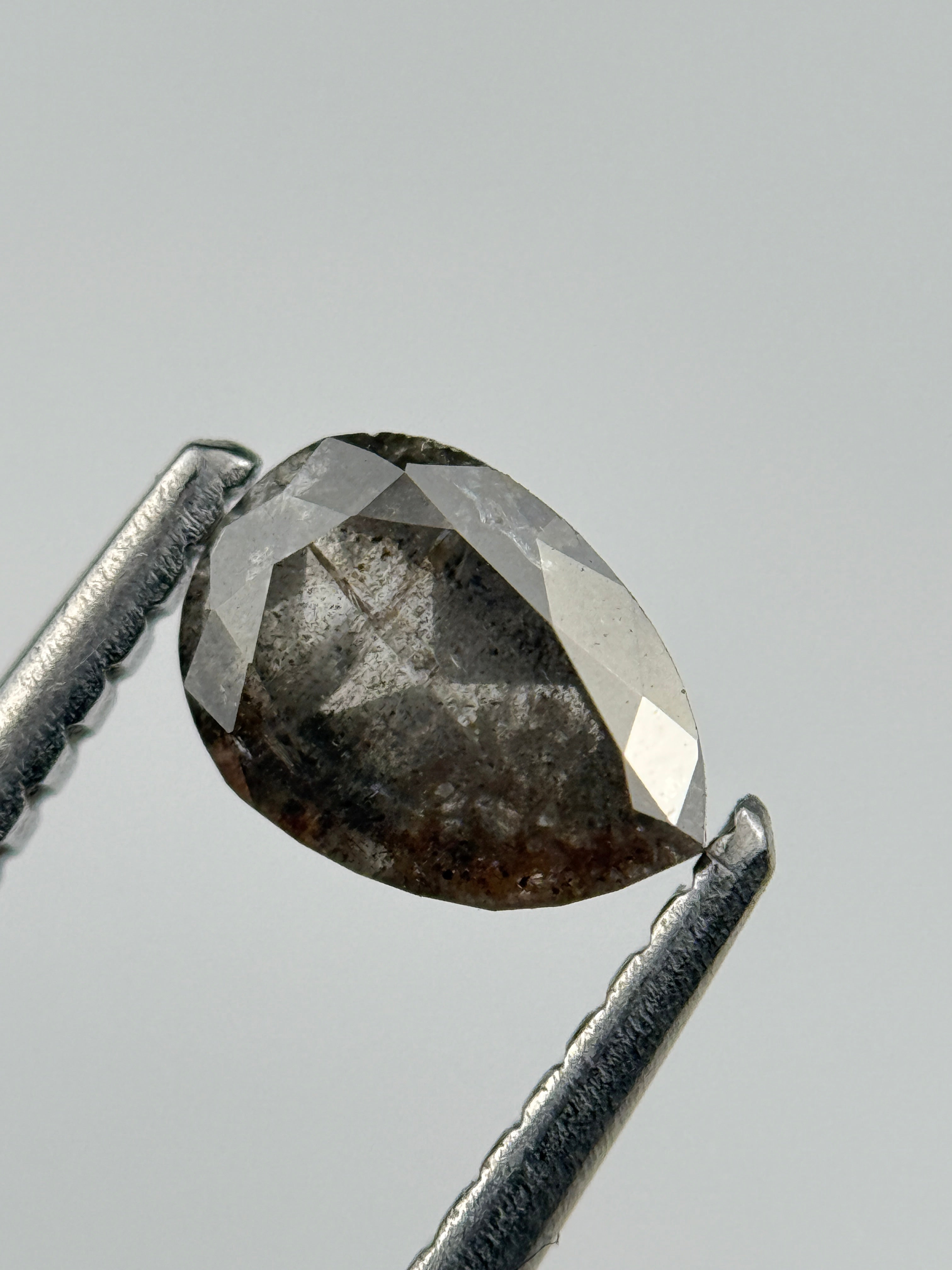 0.77 Ct Pear Rose Cut Grey Natural Salt and Pepper Diamond