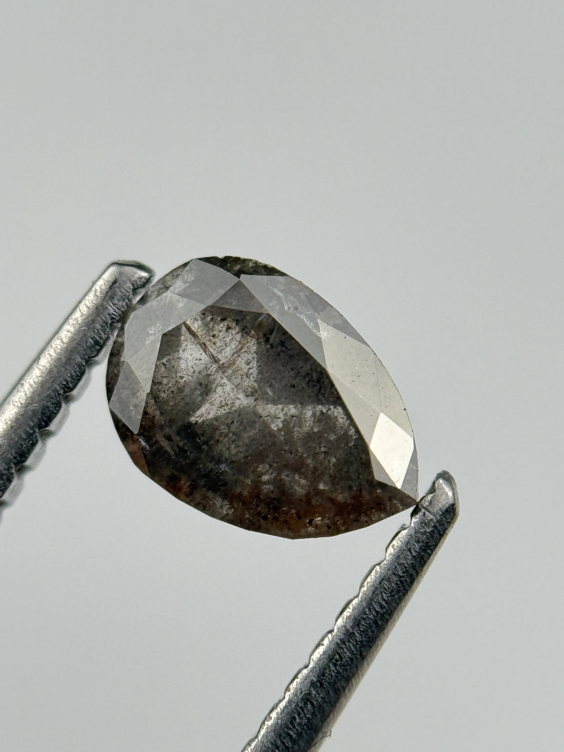 0.77 Ct Pear Rose Cut Grey Natural Salt and Pepper Diamond