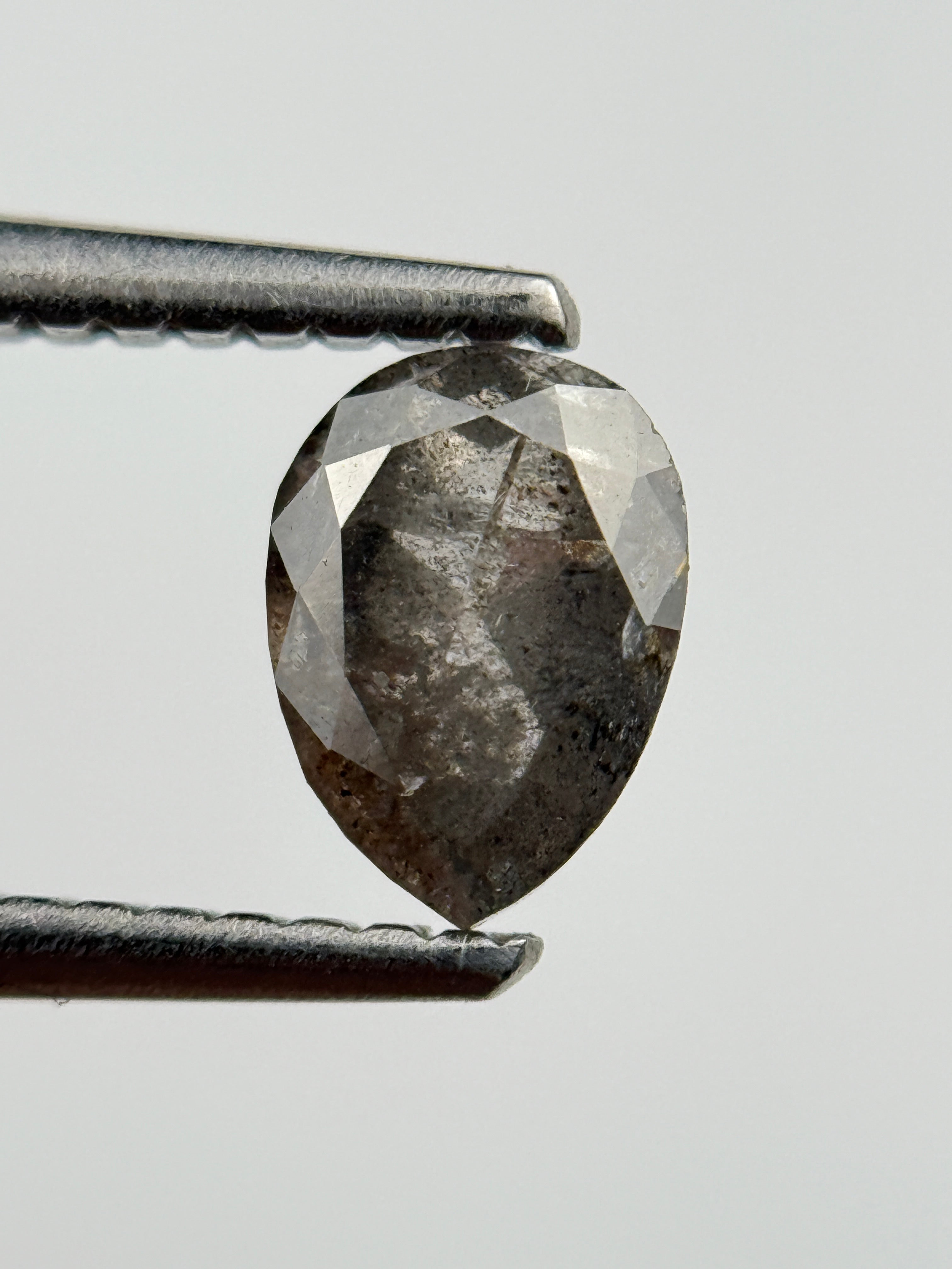 0.77 Ct Pear Rose Cut Grey Natural Salt and Pepper Diamond