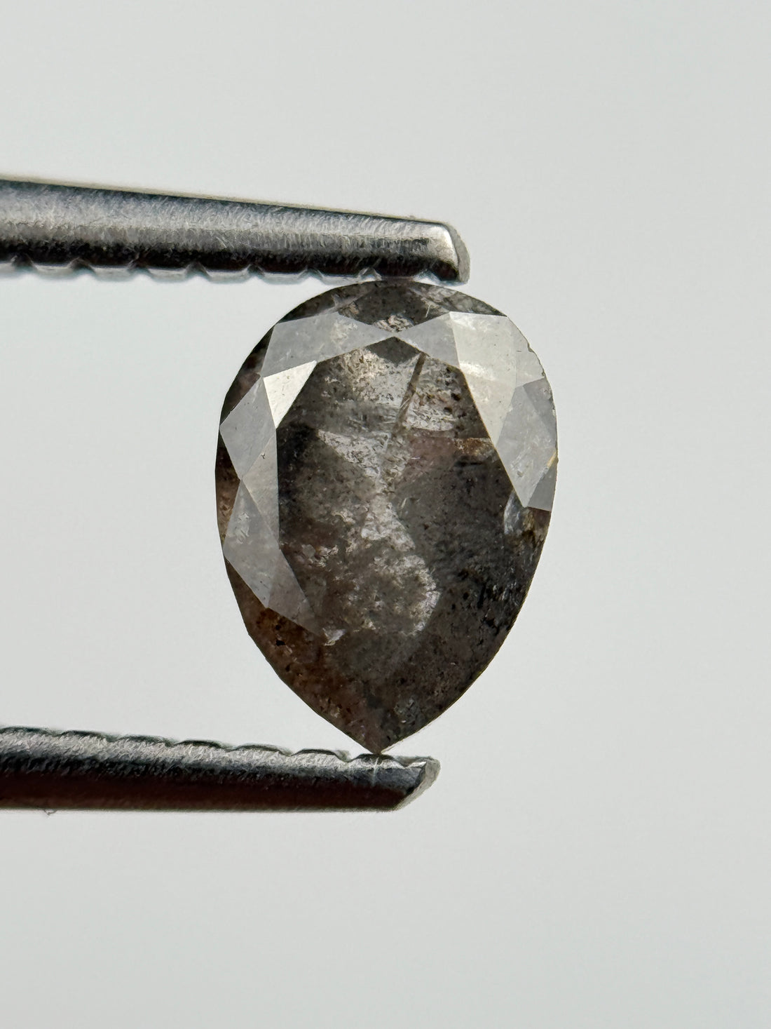 0.77 Ct Pear Rose Cut Grey Natural Salt and Pepper Diamond