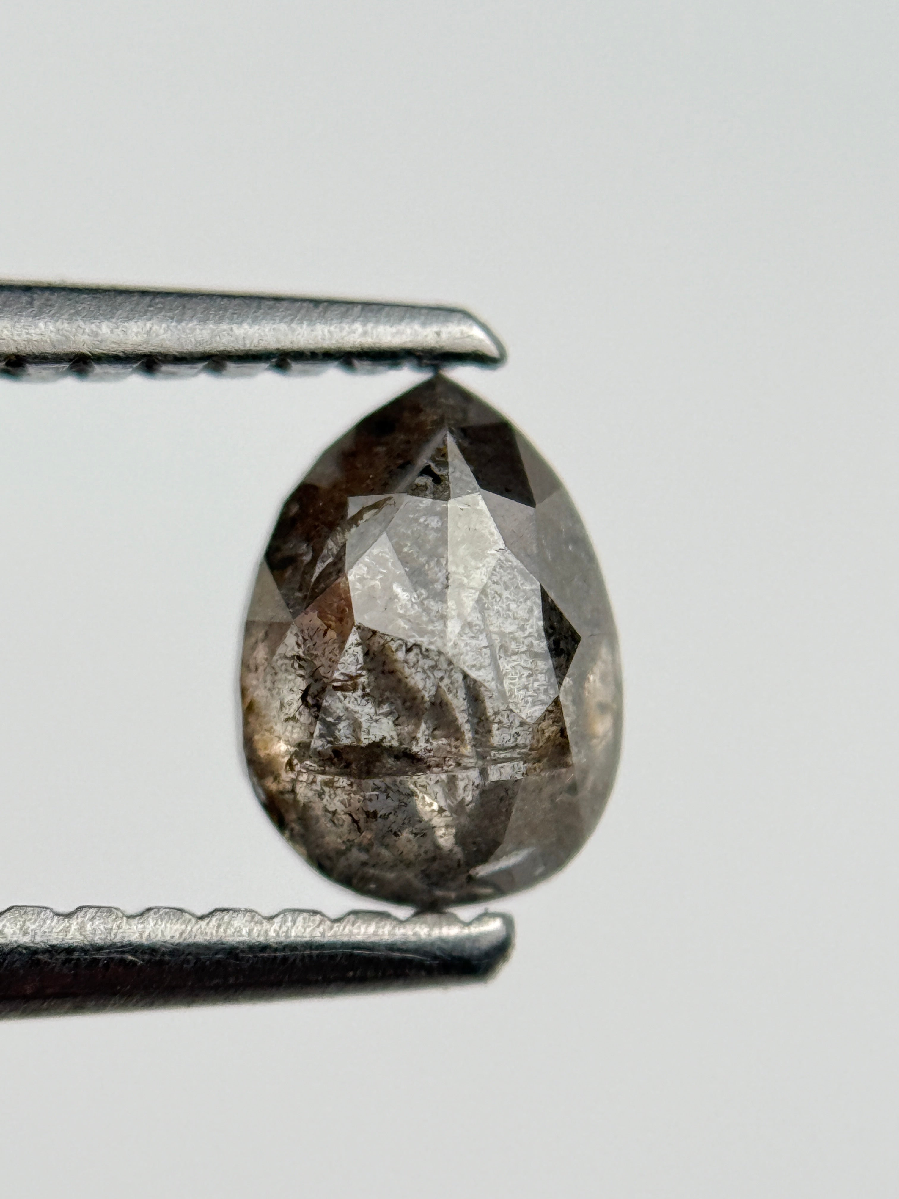 0.77 Ct Pear Rose Cut Grey Natural Salt and Pepper Diamond