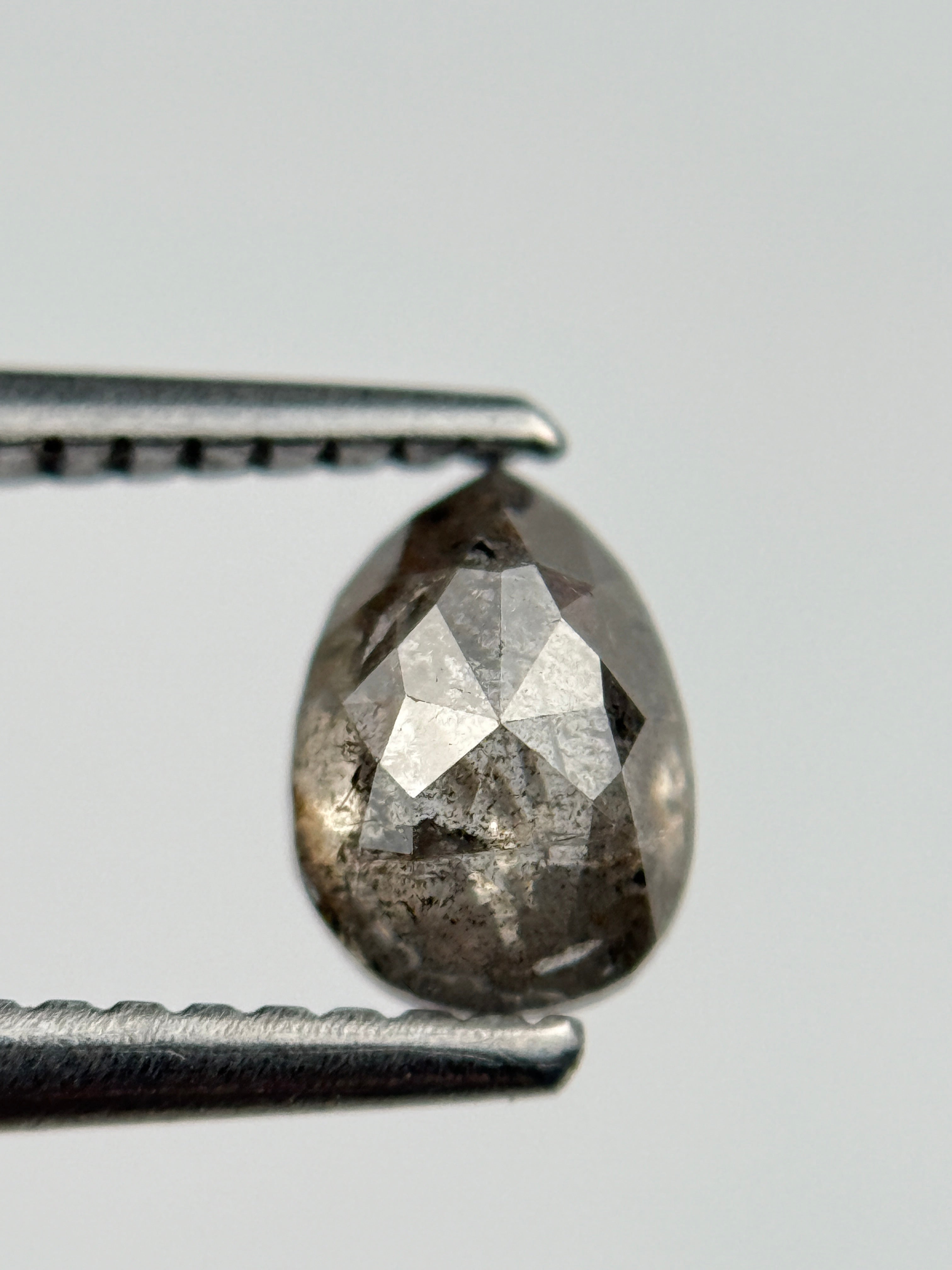 0.77 Ct Pear Rose Cut Grey Natural Salt and Pepper Diamond