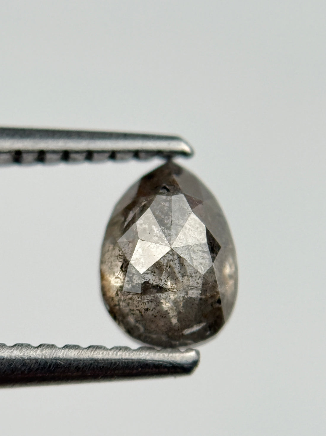 0.77 Ct Pear Rose Cut Grey Natural Salt and Pepper Diamond