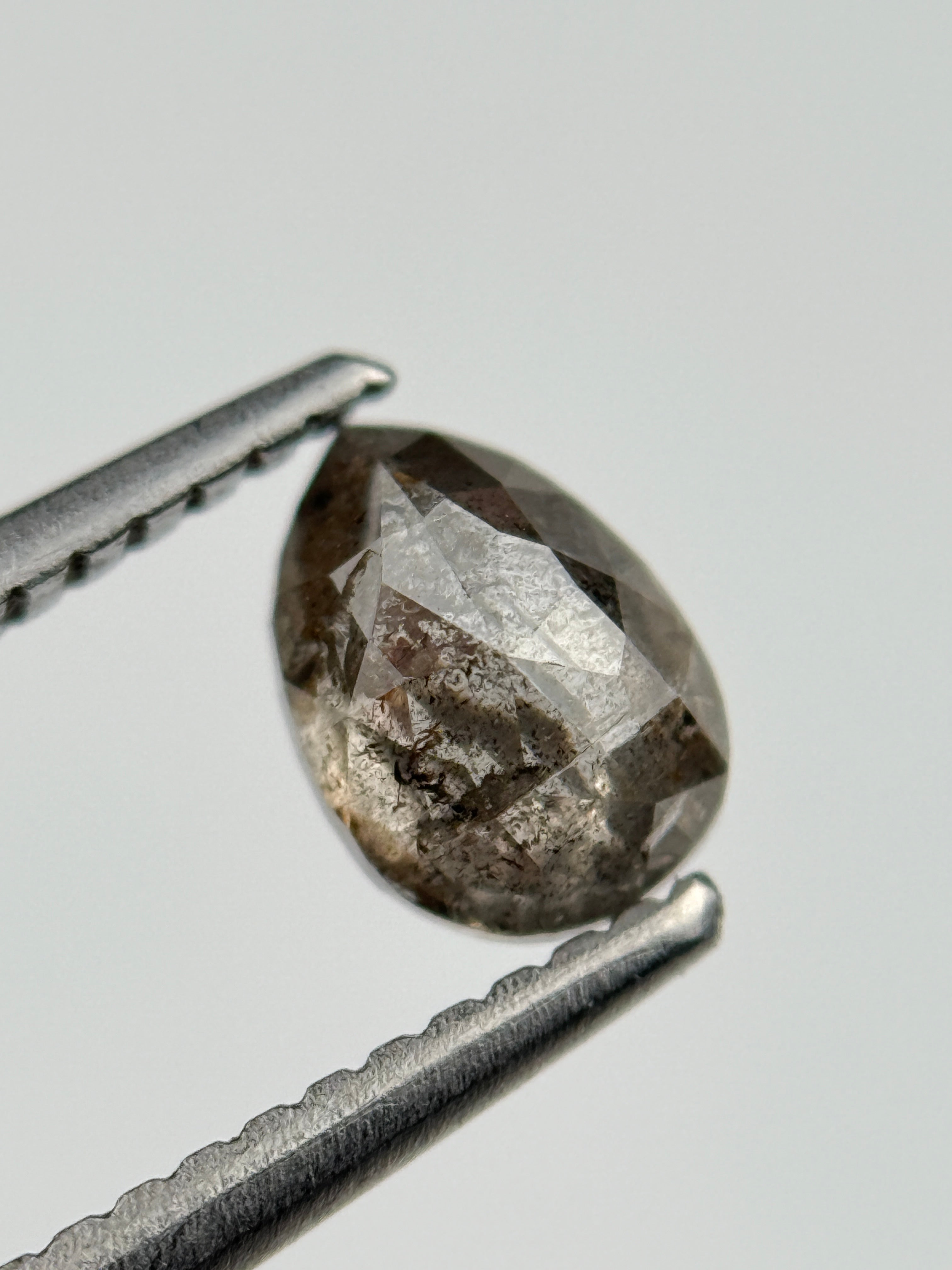 0.77 Ct Pear Rose Cut Grey Natural Salt and Pepper Diamond