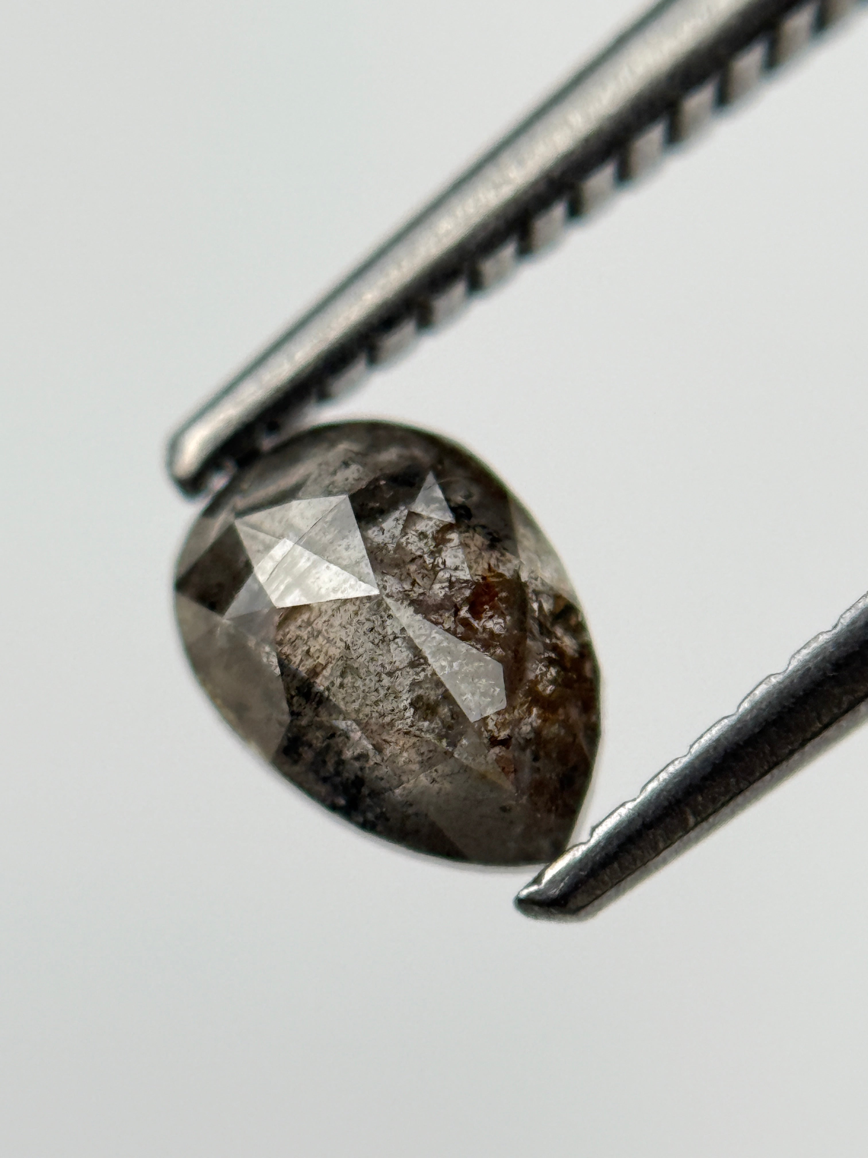 0.77 Ct Pear Rose Cut Grey Natural Salt and Pepper Diamond