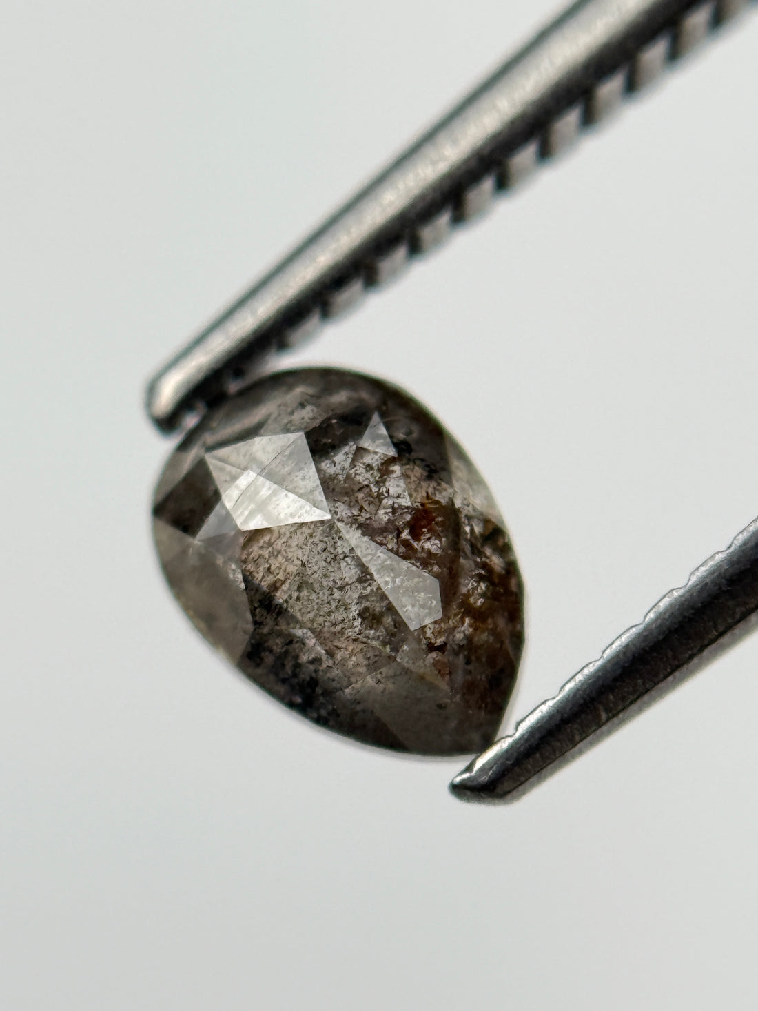 0.77 Ct Pear Rose Cut Grey Natural Salt and Pepper Diamond