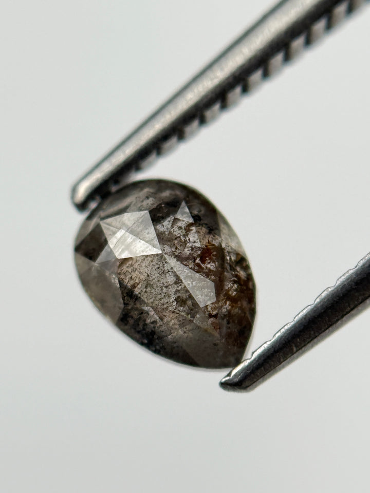 0.77 Ct Pear Rose Cut Grey Natural Salt and Pepper Diamond