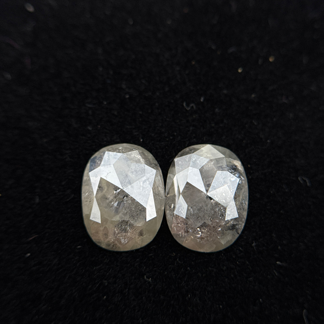 2.38 Ct Oval Rose Cut Grey Natural Rare Salt and Pepper Diamond Pair