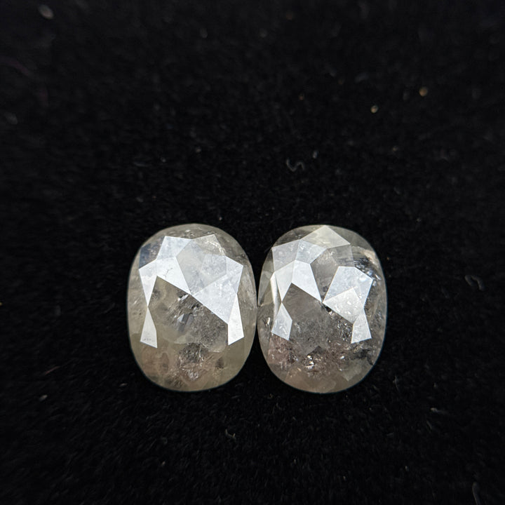 2.38 Ct Oval Rose Cut Grey Natural Rare Salt and Pepper Diamond Pair