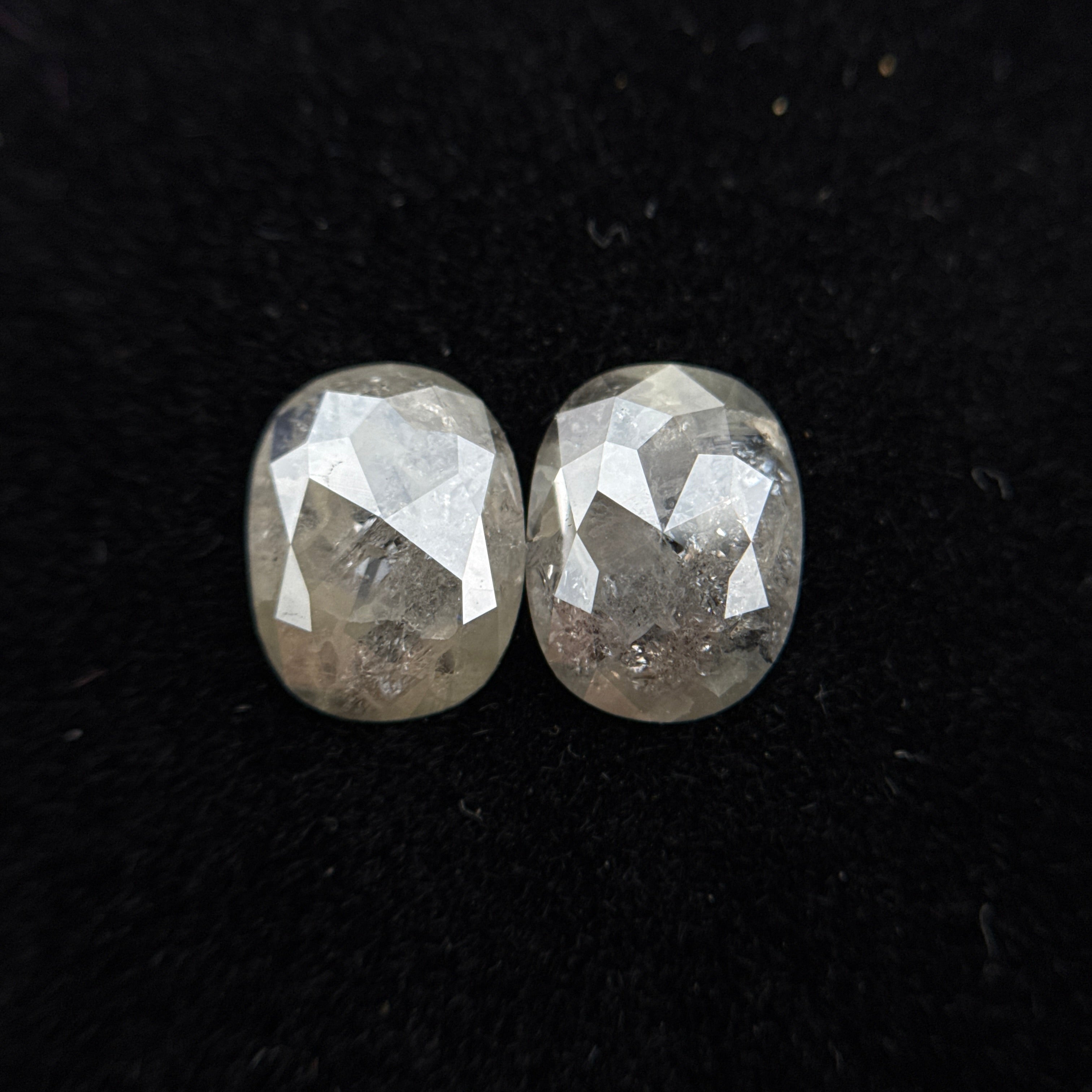 2.38 Ct Oval Rose Cut Grey Natural Rare Salt and Pepper Diamond Pair