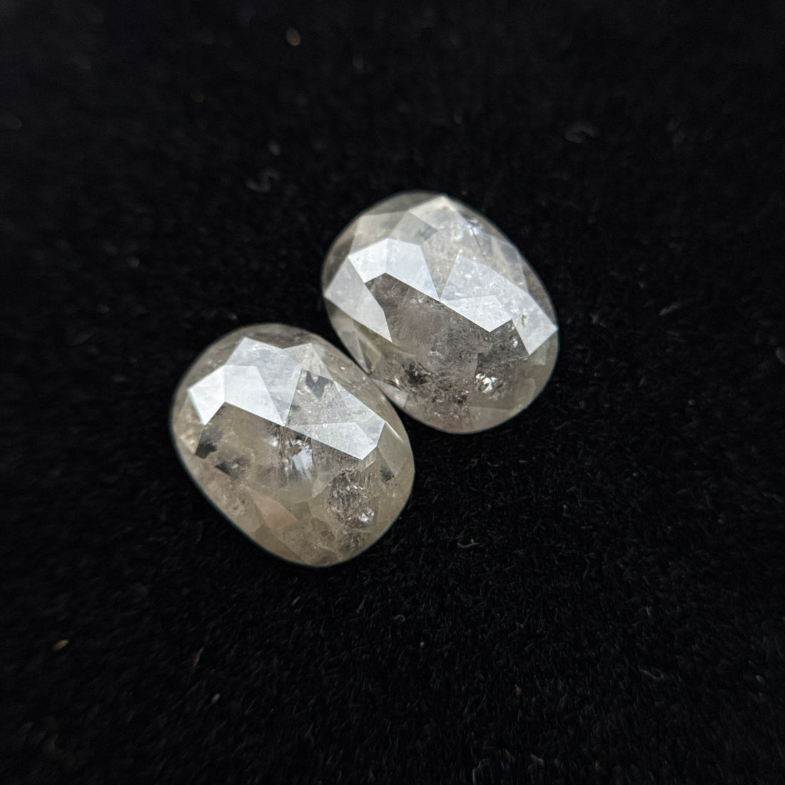 2.38 Ct Oval Rose Cut Grey Natural Rare Salt and Pepper Diamond Pair