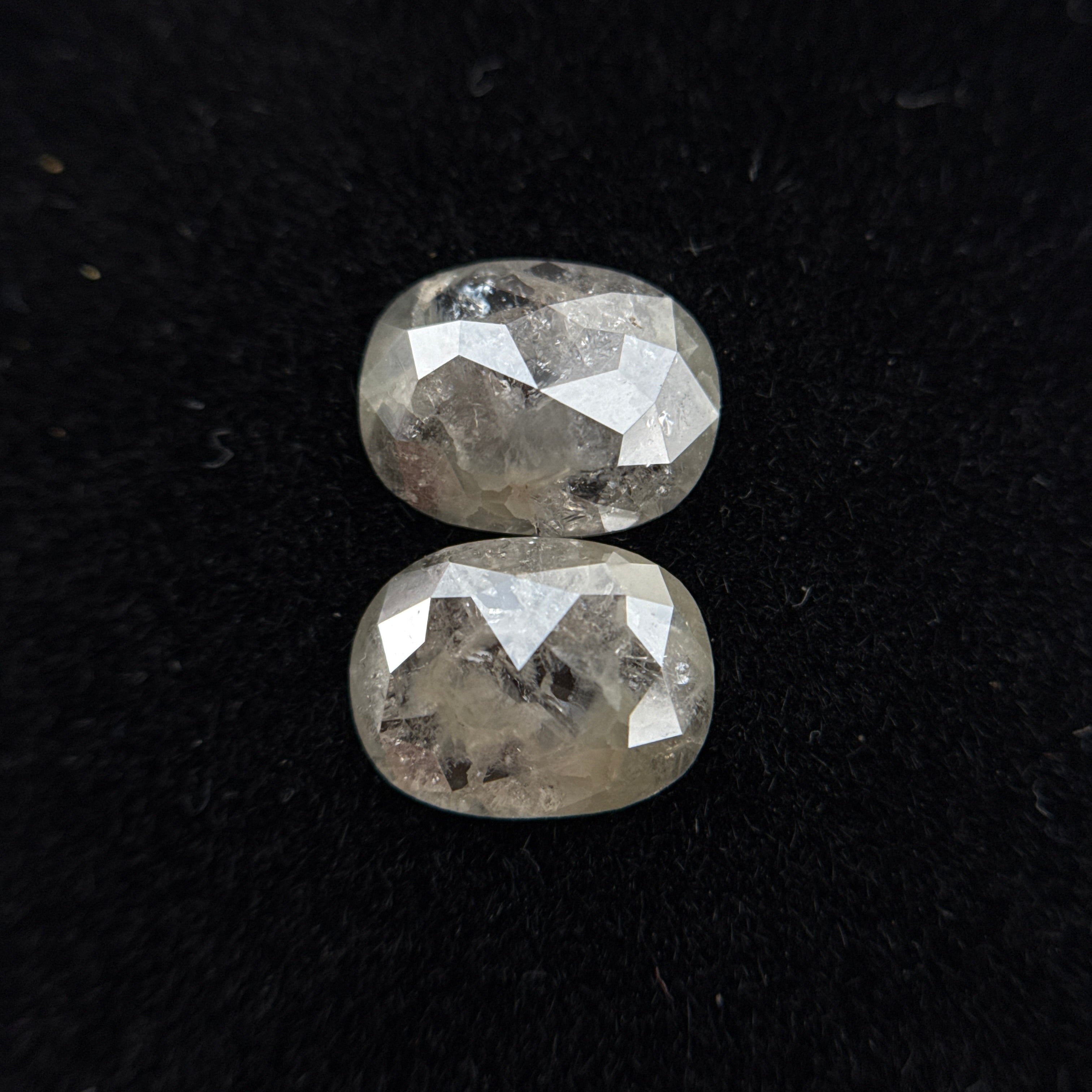 2.38 Ct Oval Rose Cut Grey Natural Rare Salt and Pepper Diamond Pair