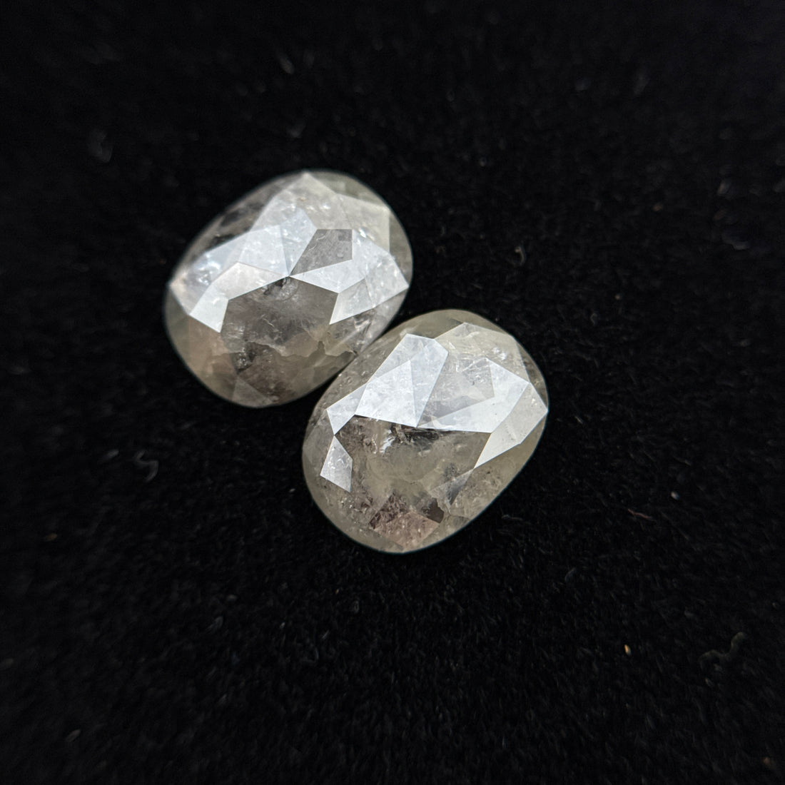 2.38 Ct Oval Rose Cut Grey Natural Rare Salt and Pepper Diamond Pair