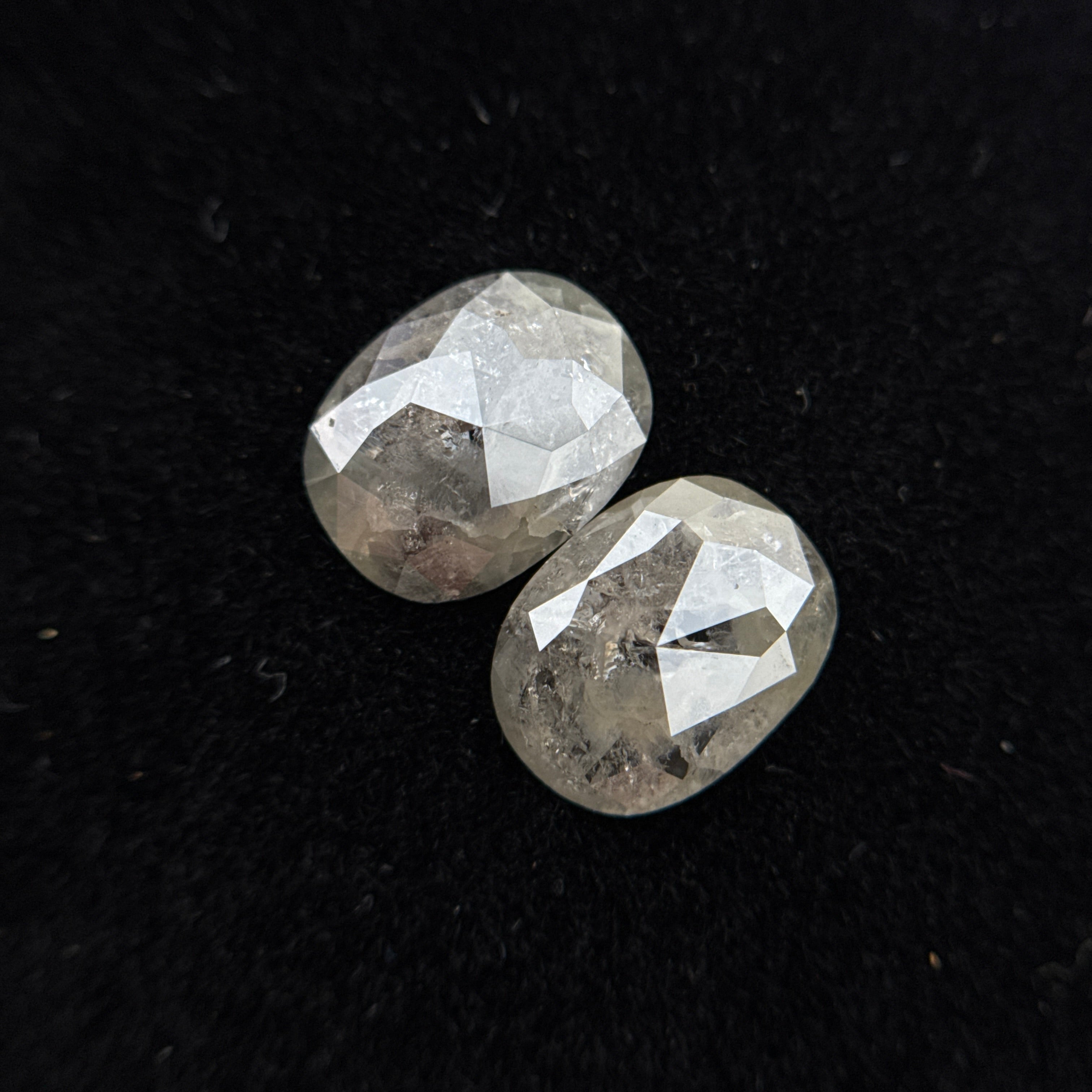 2.38 Ct Oval Rose Cut Grey Natural Rare Salt and Pepper Diamond Pair