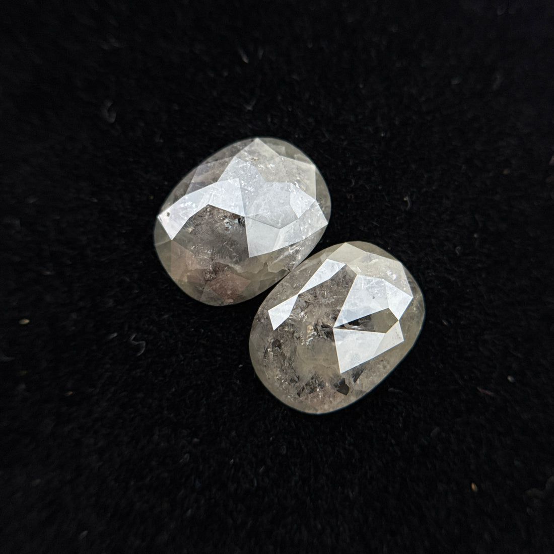 2.38 Ct Oval Rose Cut Grey Natural Rare Salt and Pepper Diamond Pair