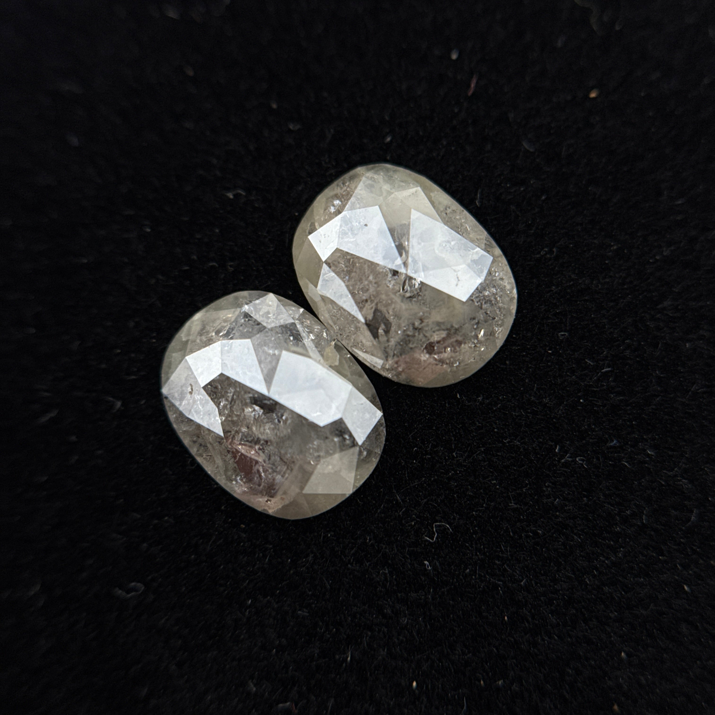 2.38 Ct Oval Rose Cut Grey Natural Rare Salt and Pepper Diamond Pair
