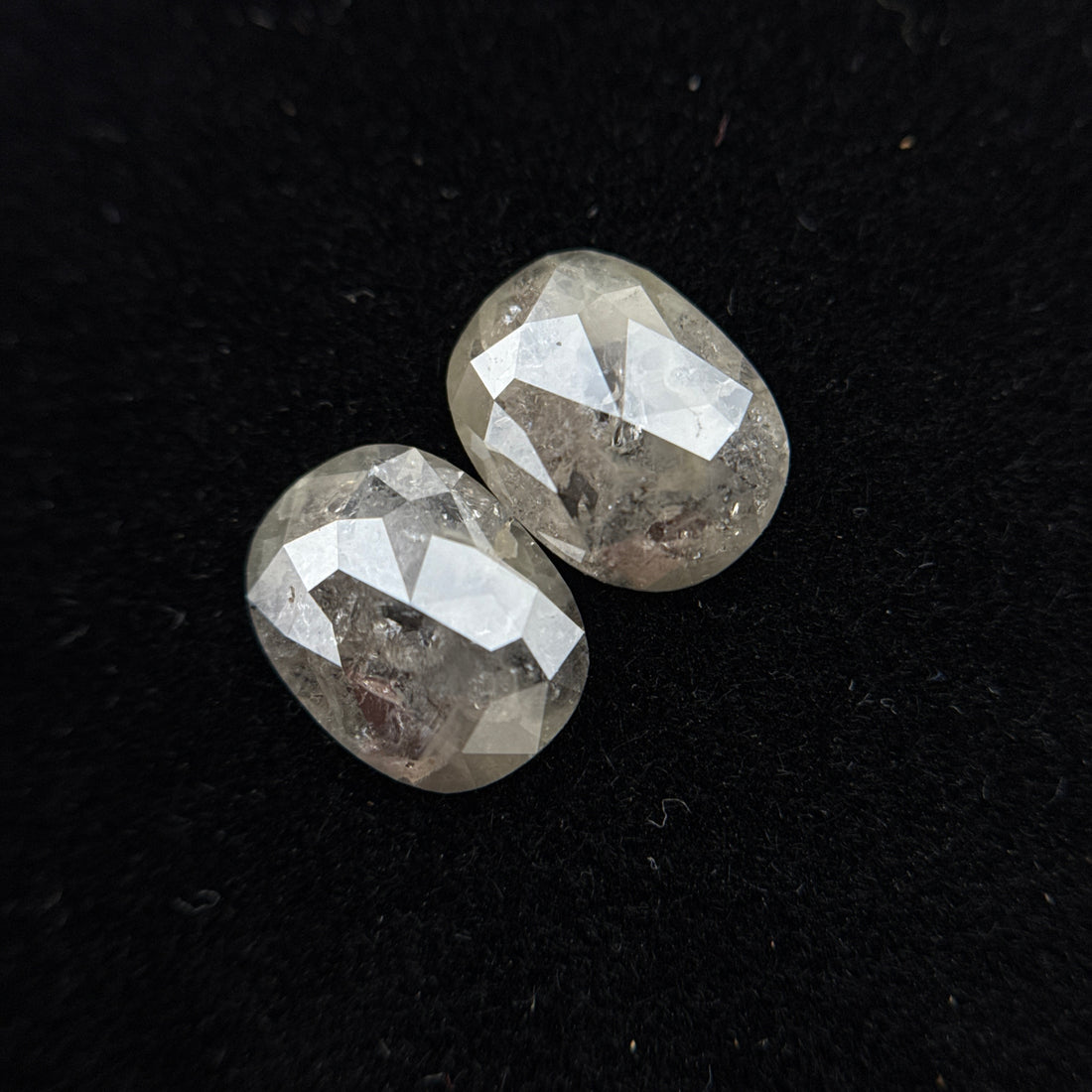 2.38 Ct Oval Rose Cut Grey Natural Rare Salt and Pepper Diamond Pair