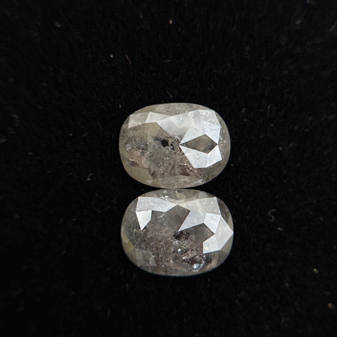 2.38 Ct Oval Rose Cut Grey Natural Rare Salt and Pepper Diamond Pair